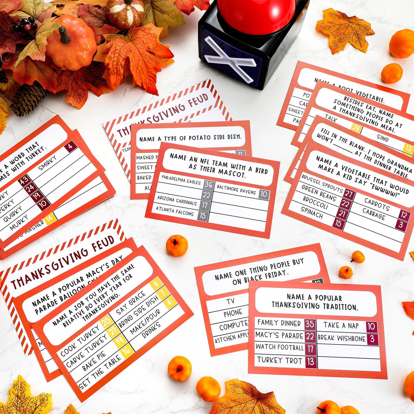 Syhood Thanksgiving Friendly Feud Card Game with 2 Answer Buzzers, Friendsgiving Trivia Quiz Game for Family, Party Night Activities for Adults, Office, Large Group and Team Building