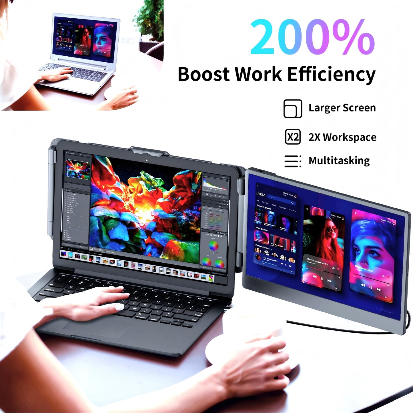 CIDETTY Laptop Screen Extender, 14" Dual Portable Monitor FHD 1080P IPS, USB-C/HDMI Plug & Play Travel Screen for 13-17" Laptops, Compatible with Wins/Mac/Chrome/Switch/Android