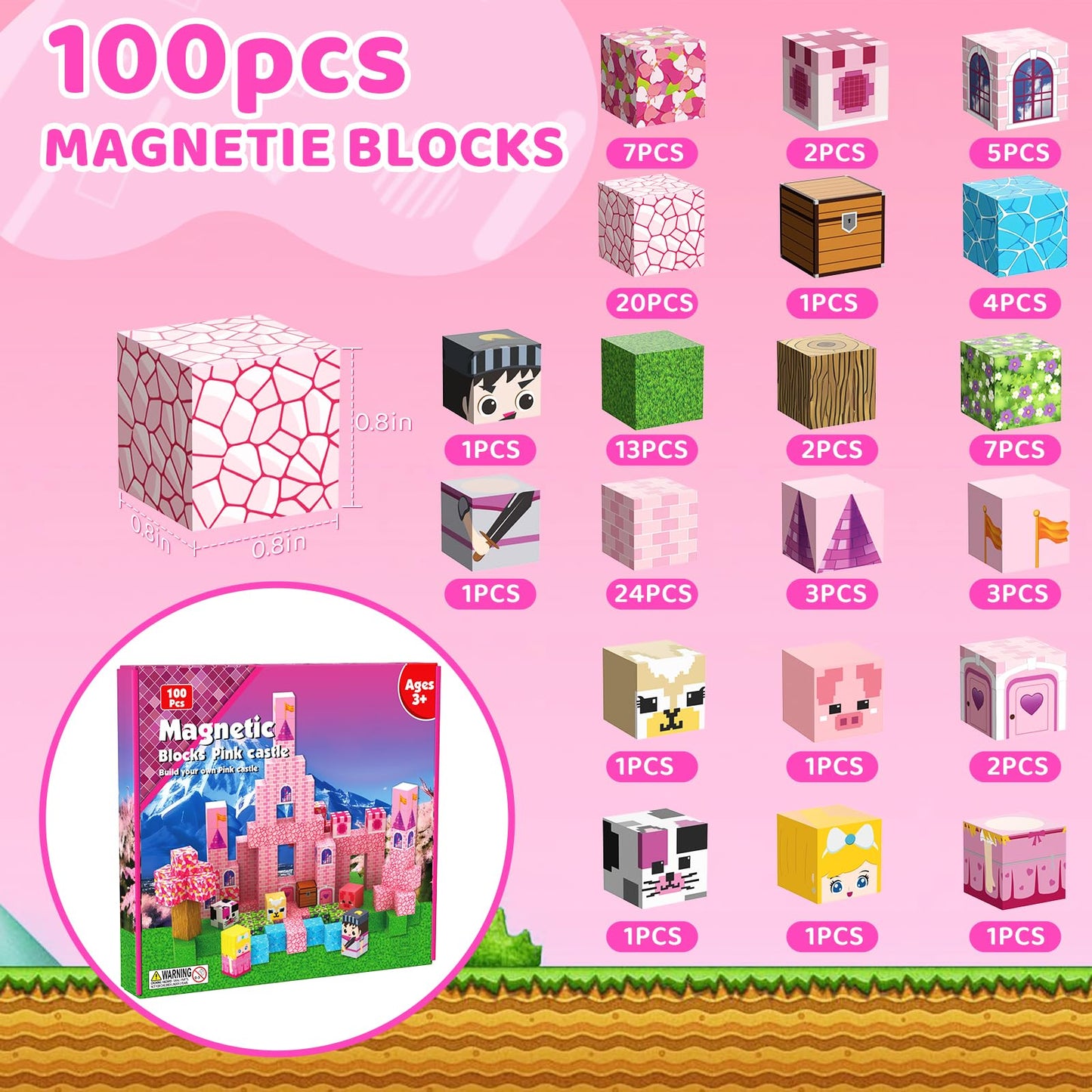 Uneviesyka Magnetic Blocks,100 PCS Magnetic Building Blocks Set STEM Montessori Sensory Educational Construction Cubes Toys,Christmas Birthday Easter Gifts for Kids Boys Girls Toddlers Age 3-10