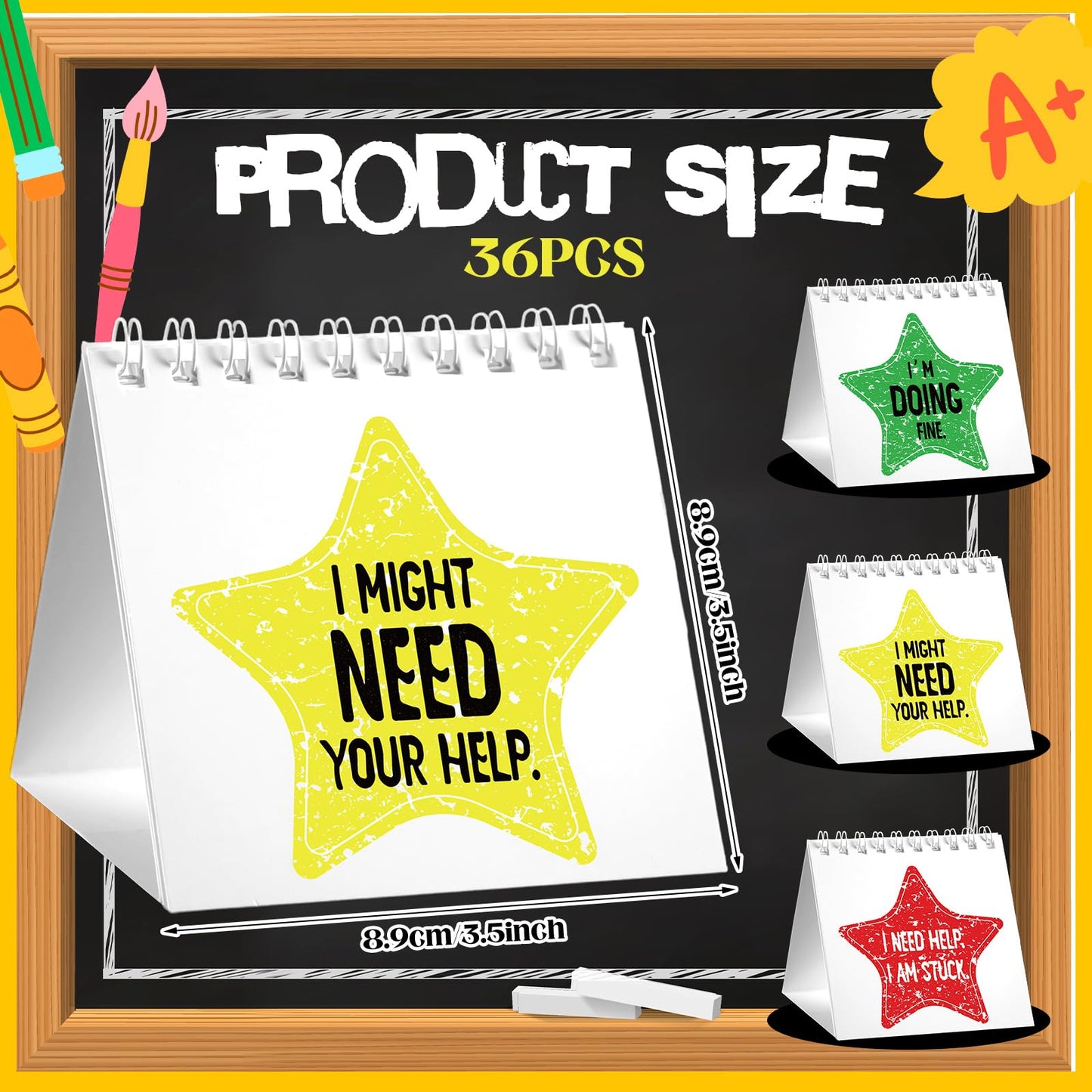 Chivertion 36 Pcs I Need Help Mini Flip Charts Star Classroom Management Need Tools Behavior Self Assessment Cards for Teachers School Educational and Learning Activities Supplies(Classic Style)