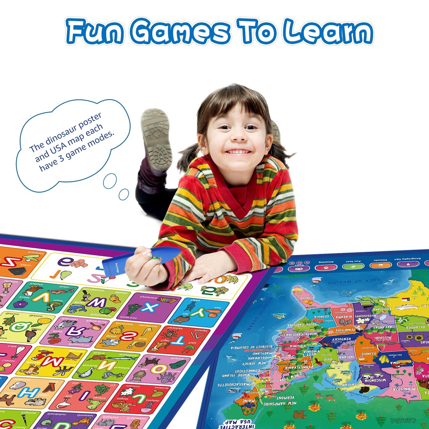 Bilingual Interactive for Kids Talking USA Map Alphabet Poster for Toddlers Learning and Educational Toys,Talking Educational Chart for Ages 3 to 12 Years Old,Learning ABC Letters for Preschool/Gift