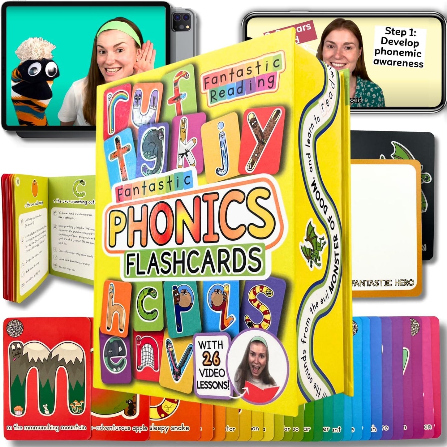 Phonics Flash Cards with Video Lessons for Ages 2-6 Years - Fantastic Alphabet Flash Cards Kindergarten - Engaging ABC Cards for Preschool, Kindergarten and Kids Educational Letter Cards for Toddlers