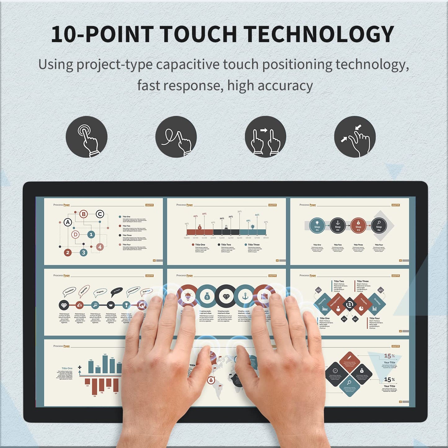 TouchWo 23.8 inch Touch Screen PC Monitor, Intel i3, 4GB RAM, 128G SSD, 16:9 FHD 1080P, Windows 10, Smart Board for Classroom, Meeting & Game, USB, VGA & HDMI Monitor