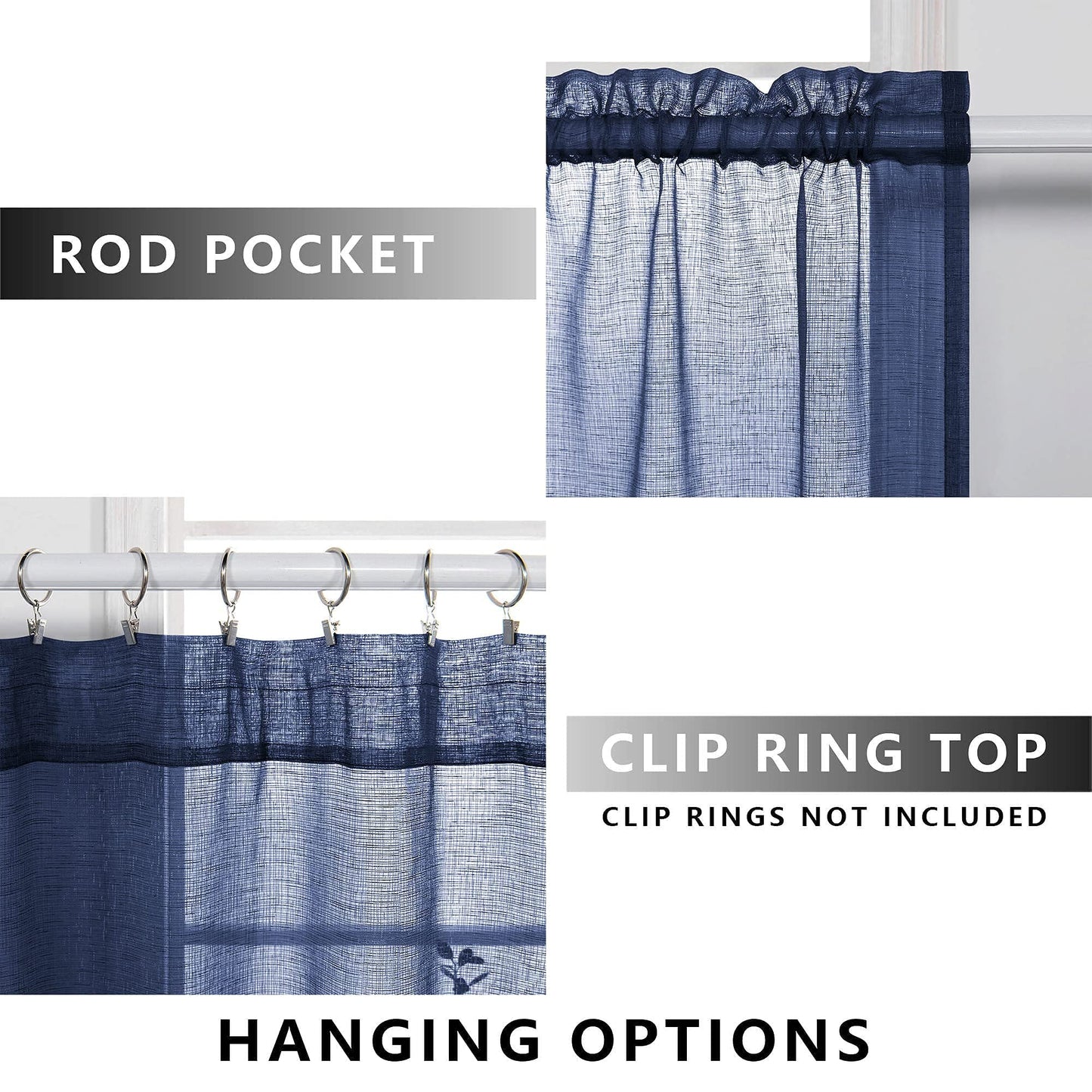KOUFALL Navy Blue Curtains 84 Inch Length,Sheer Rod Pocket Linen Look Dark Blue Masculine Nautical Curtains for Boys Bedroom Living Room 2 Panels Set Indigo