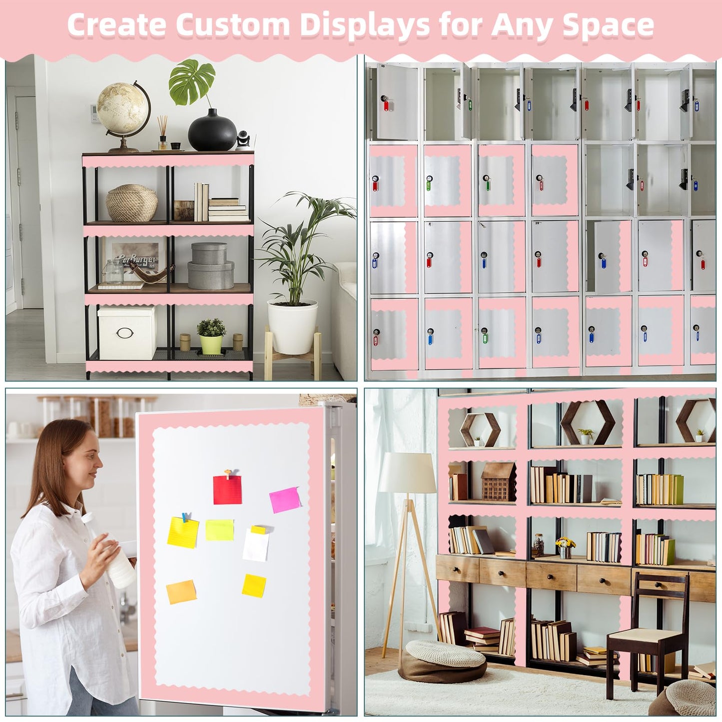30 Pcs Magnetic Borders for Classroom Whiteboard - Light Pink Magnetic Bulletin Board Border Set - Scalloped Chalkboard Border Strips for Teachers, Parents, DIY Home,School & Office Decoration