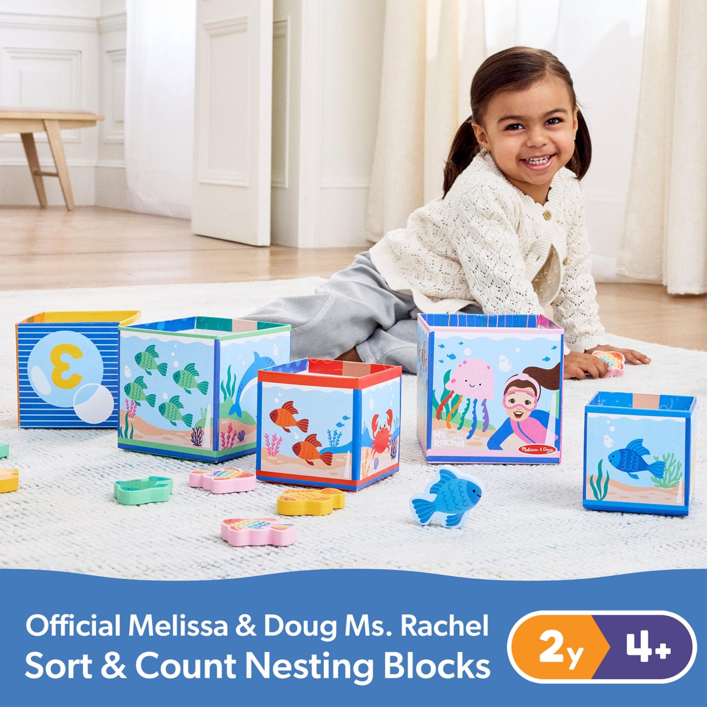 Melissa & Doug® Ms. Rachel™ Sort and Count Nesting and Stacking Blocks with Wooden Fish Preschool Learning Toy for Boys, Girls - FSC Certified
