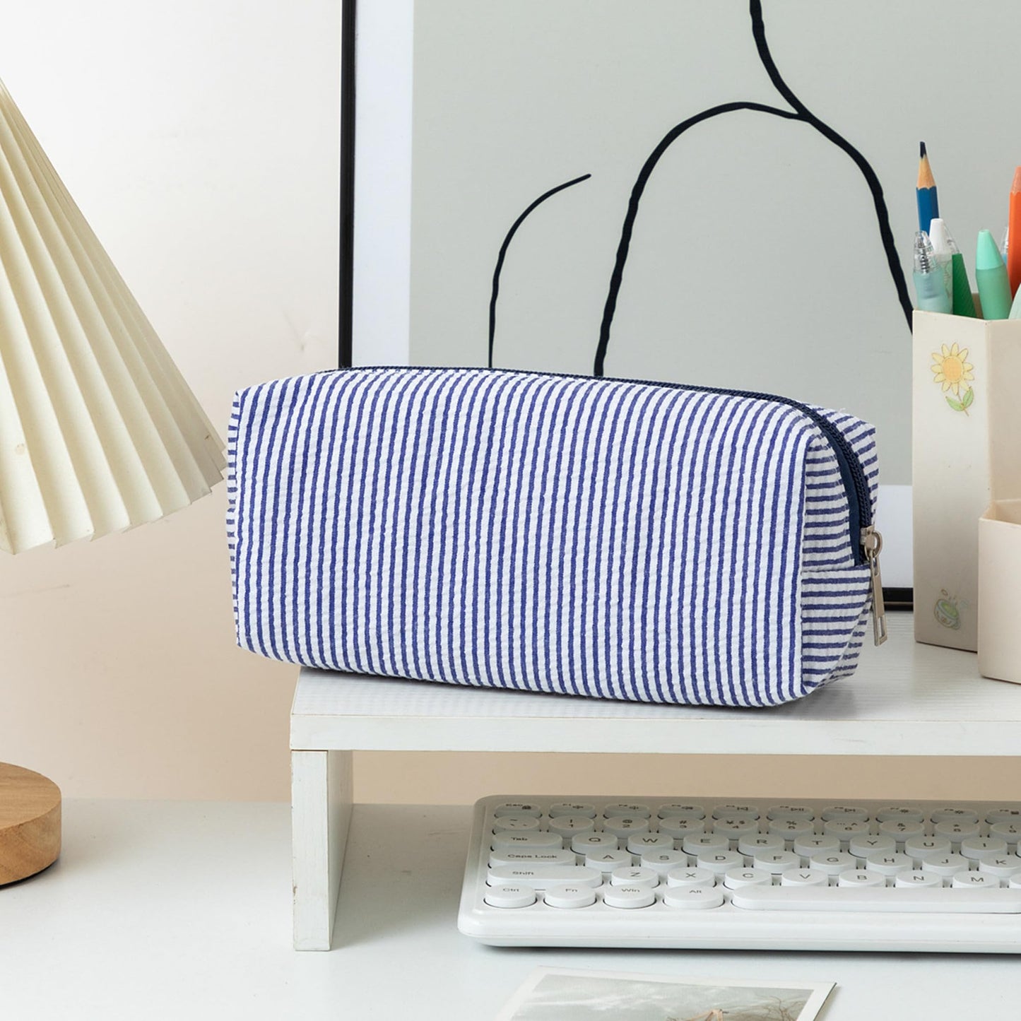 OZAOZ Cute Pencil Case Capacity Pencil Pouch Aesthetic Pen Bag Office Stationery Organizer Simple Sturdy Multifunctional Cosmetic Pouch (Navy blue)