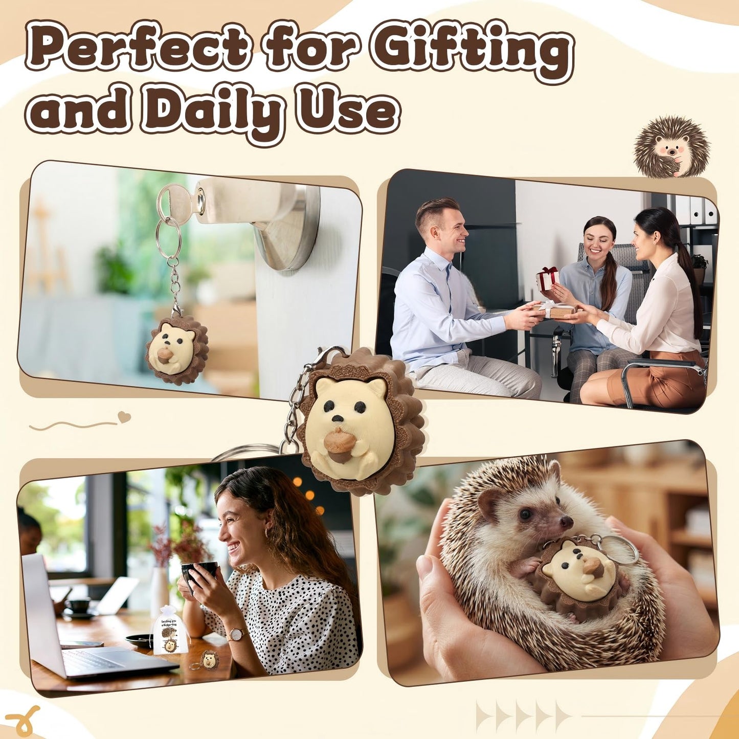 Gerrii 24 Sets 3D Hedgehog Fidget Keychains with Inspirational Cards Bulk 3D Hedgehog Press Stress Relief Sensory Keychain Gifts Employee Appreciation Positive Gifts for Coworkers Teacher