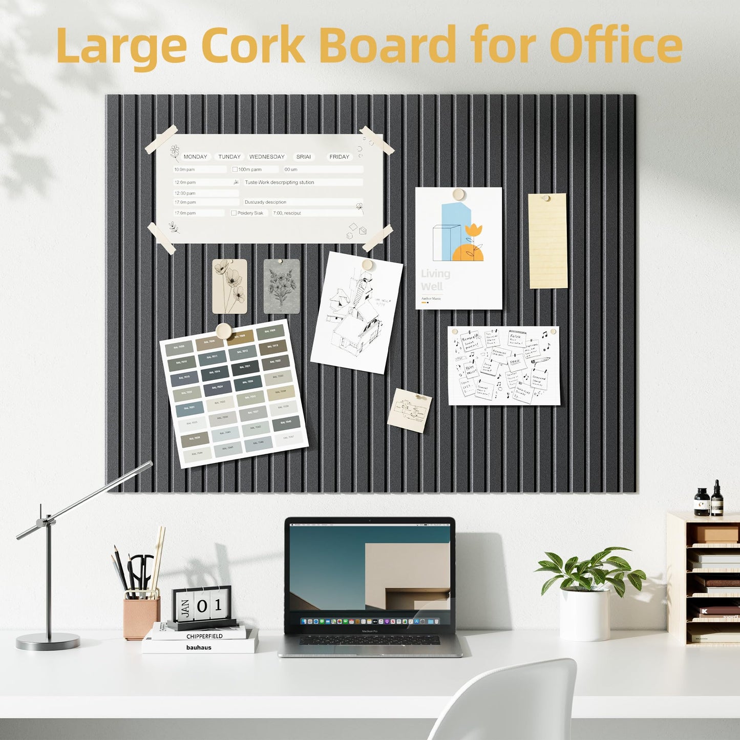 Large Cork Board for Wall 36" x 48" Black Bulletin Board with Safe Removable Adhesive Squares for Pictures Photos, Alternative CorkBoard Felt Pin Boards Tiles for Office Classroom Wall Decor-12 Pack