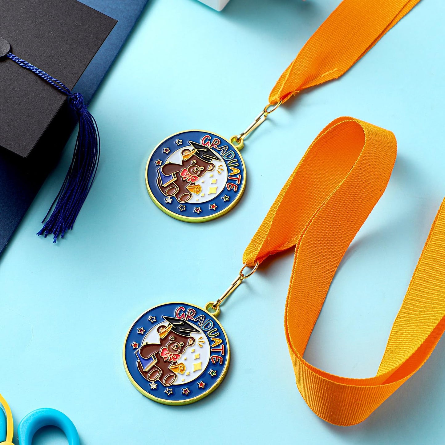 Misdary 12 Pcs Kindergarten Preschool Graduation Medal for Kids Bulk Graduating Award Medals with Neck Ribbon Graduation Gifts for Pre-k School Student Party Favor Supplies(Bear)