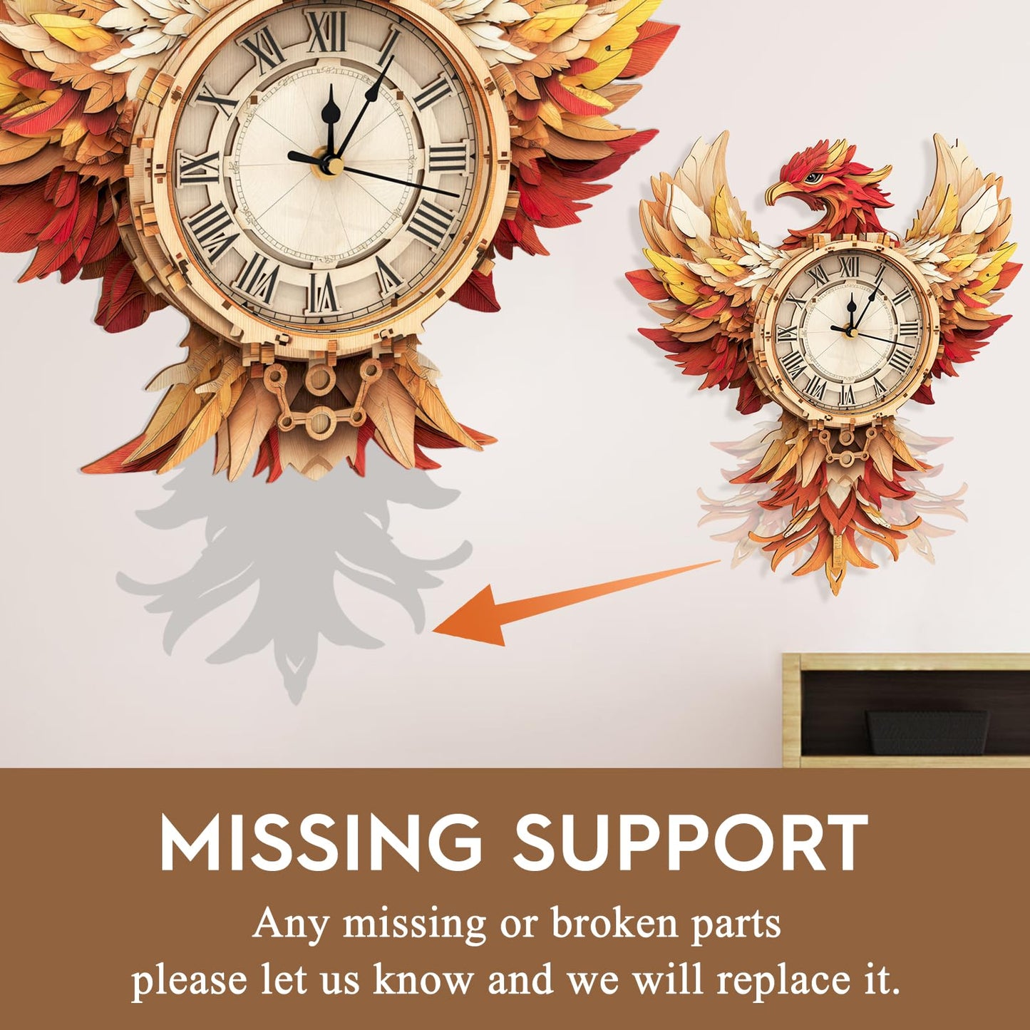 Cutywood 3D Puzzles for Adults Clock-Phoenix Design Model Kit-Mechanical DIY Pendulum Clock with Roman Numerals-Desk Home Office Decor Personalized Gift for DIY Lovers