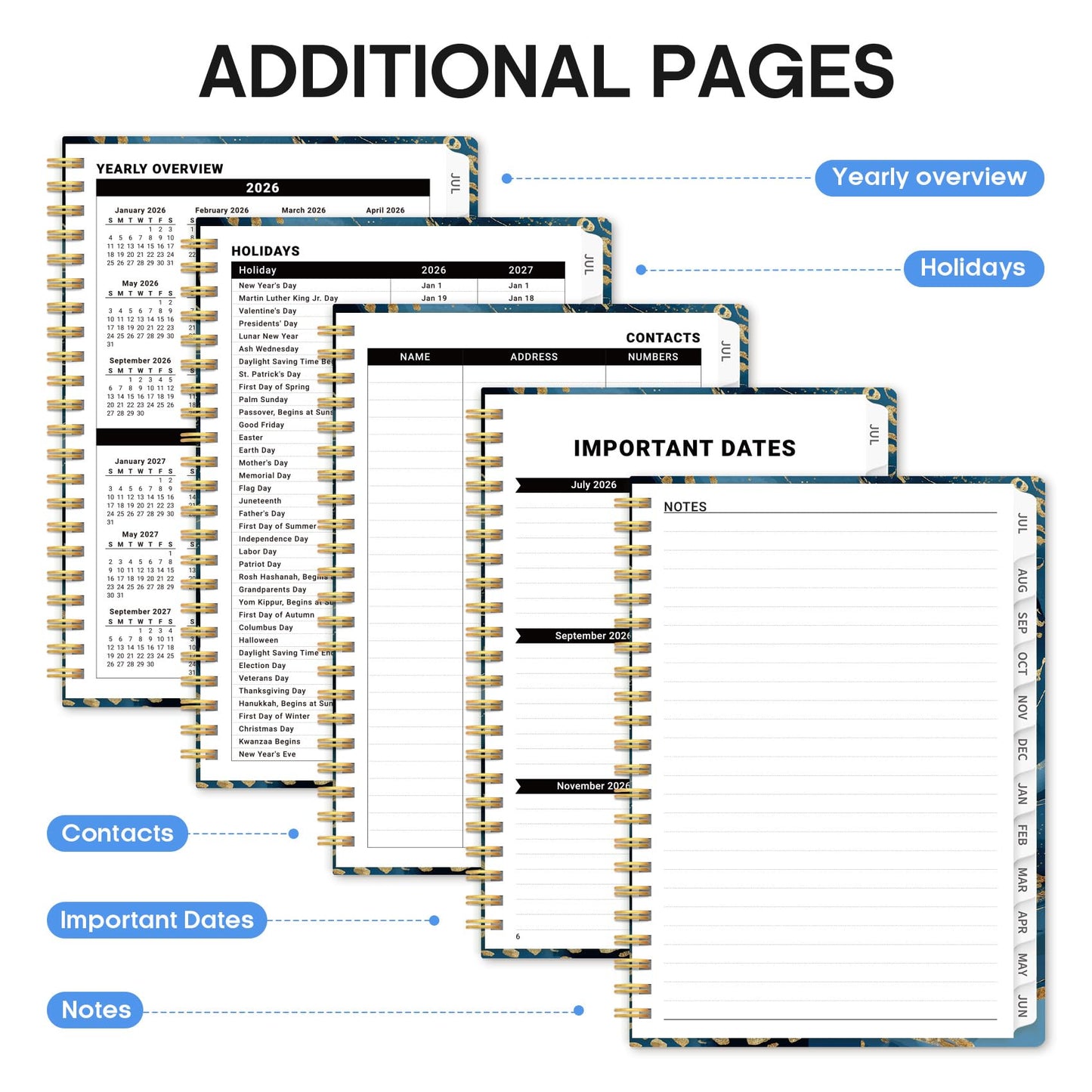 Planner 2026–2027, Weekly & Monthly Academic Organizer for School Year, Jul 2026–Jun 2027, Hardcover Planner with Tabs, Back to School Essential, 6.3" x 8.5", Auric Cascade