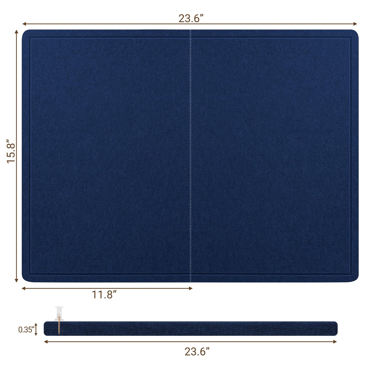 AKTOP Bulletin Board, 24" x 16" Foldable Felt Notice Pin Board for Wall, Decorative CorkBoard Photo Display Board with Self-Adhesive Tape, Vision Board Cork Board Alternative with 25 Pushpins - Blue