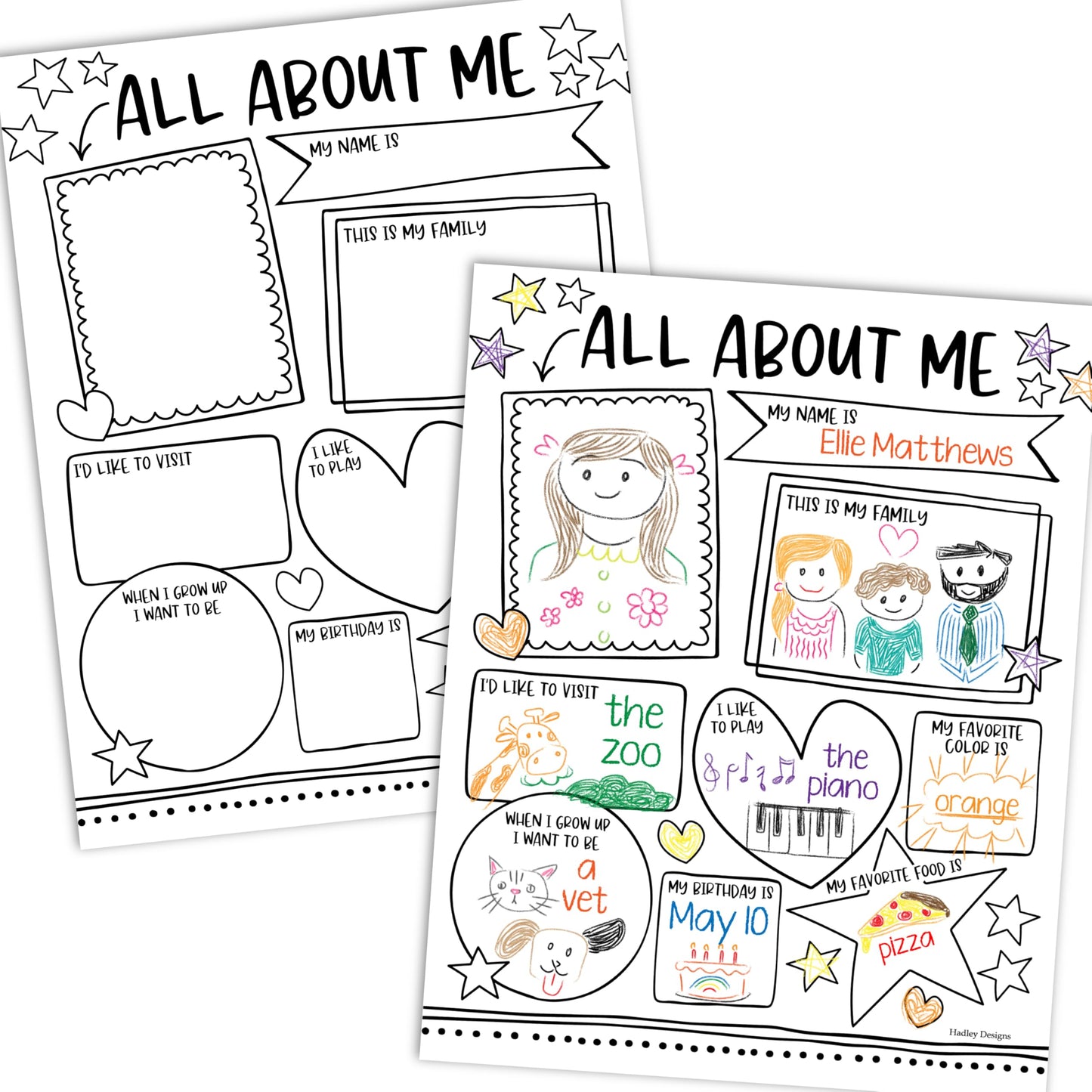 Hadley Designs All About Me Posters for Classroom Must Haves - 20 Star Student Poster, 100 Days of School Items, Star of The Week Poster Elementary Classroom Decor, End of School Year Teacher Supplies