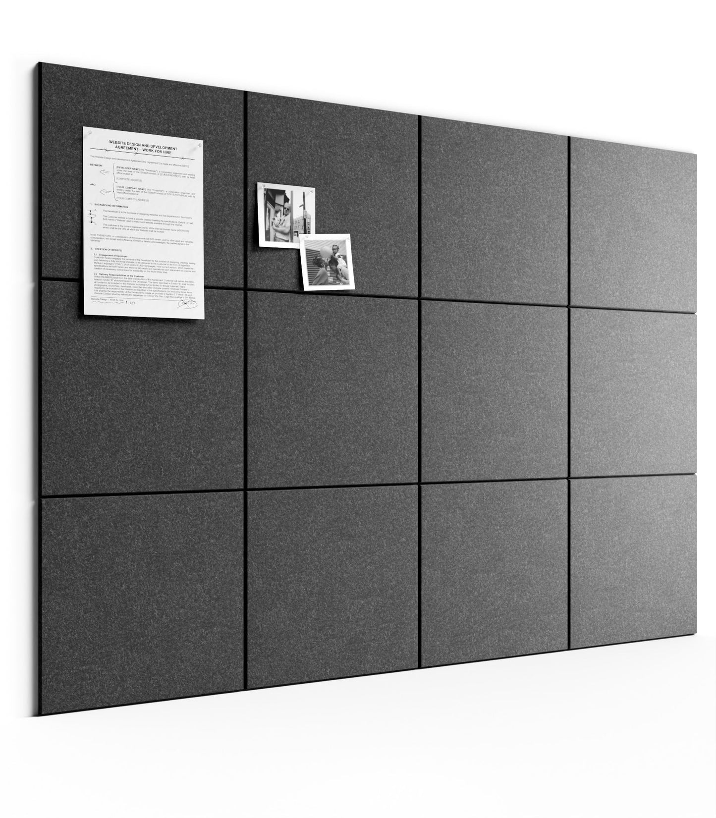 Bumusty Large Cork Board 48" x 36" Alternative - 12 Pack Felt Wall Tiles with 70 Safe Removable Adhesive Tabs, 30 Pushpins, Cork Boards for Walls Pin Board Bulletin Board Office Decor (Charcoal Gray)