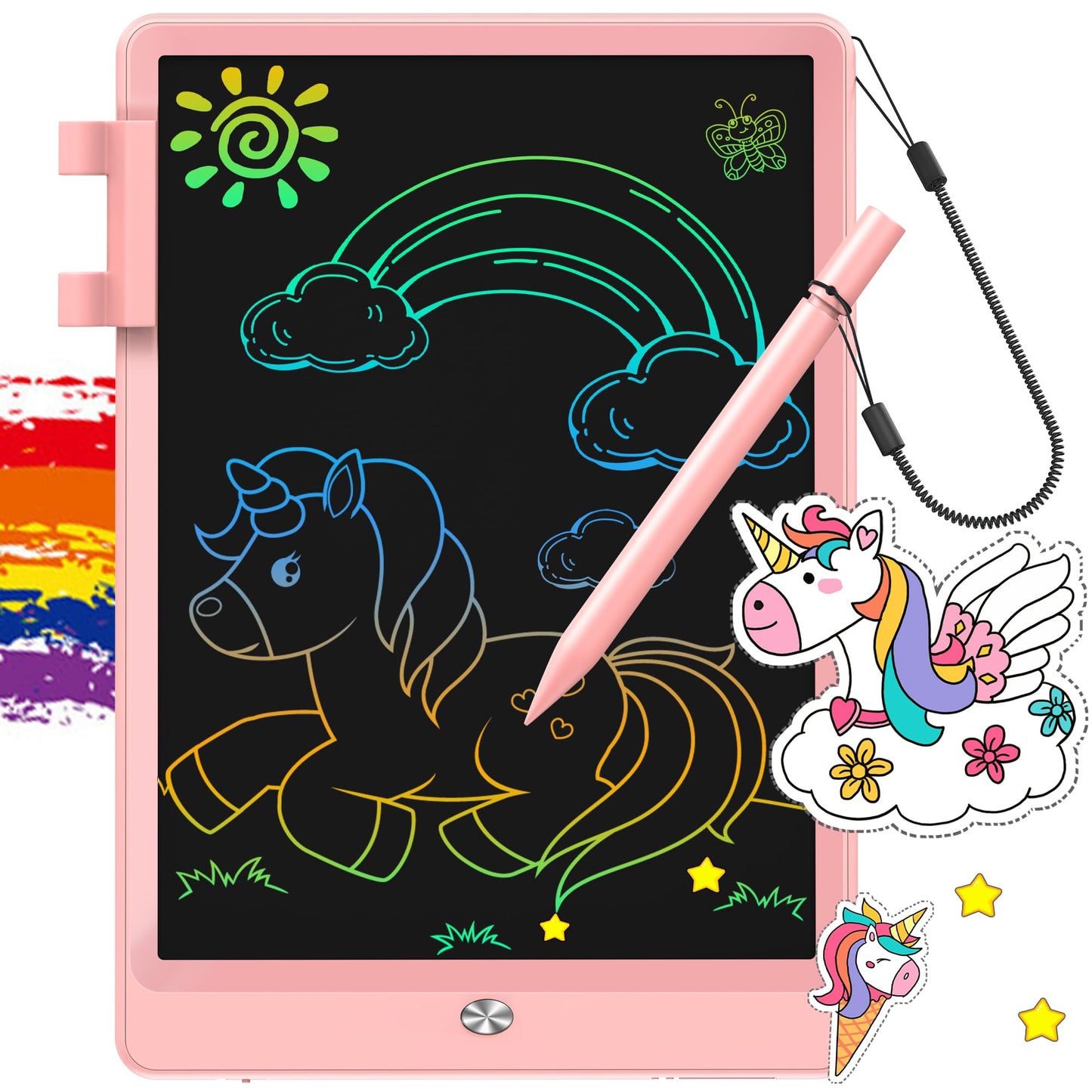 FLUESTON LCD Writing Tablet for Kids, 10 Inch Doodle Board, Colorful Drawing Pad for Toddler, Educational Travel Toy Gifts for 3-8 Year Old Girls Boys, Erase Lock Writing Board - Pink