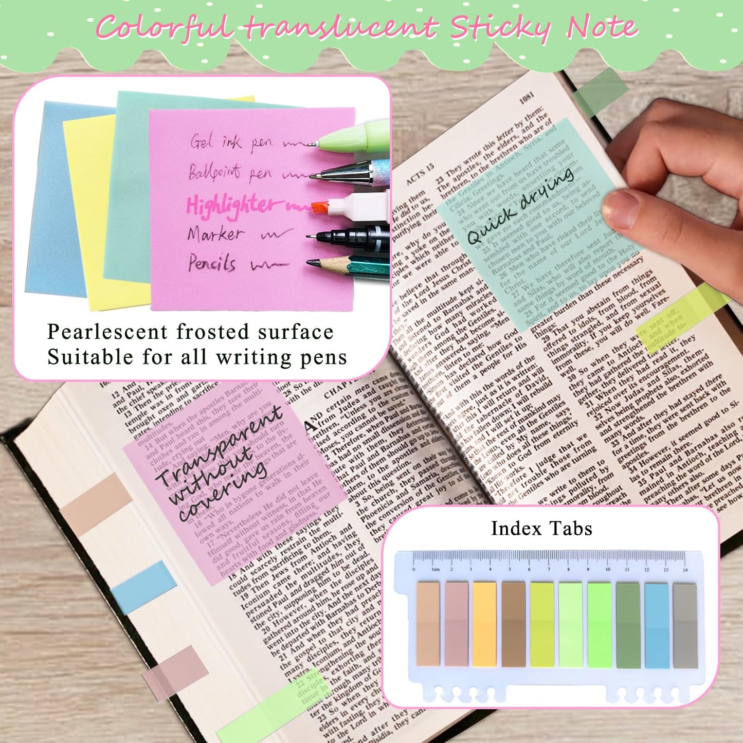 47Pcs Bible Study Supplies Journaling Kit with Large Pencil Case, Notebook, No-bleed Highlighters and Pens,Bible Bookmark Tabs Stickers, Book Study Annotation Kit for Women and Students,Green
