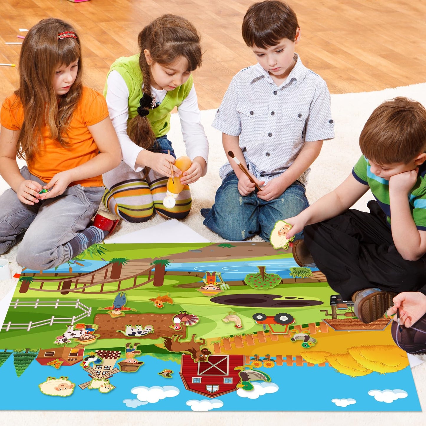Foilswirl Farm Animals Felt Story Board Set 48pcs 47× 35 Inch Interactive Montessori Birthday Gift Board for Toddlers Storytelling Flannel Early Learning Hanging for Kids Children
