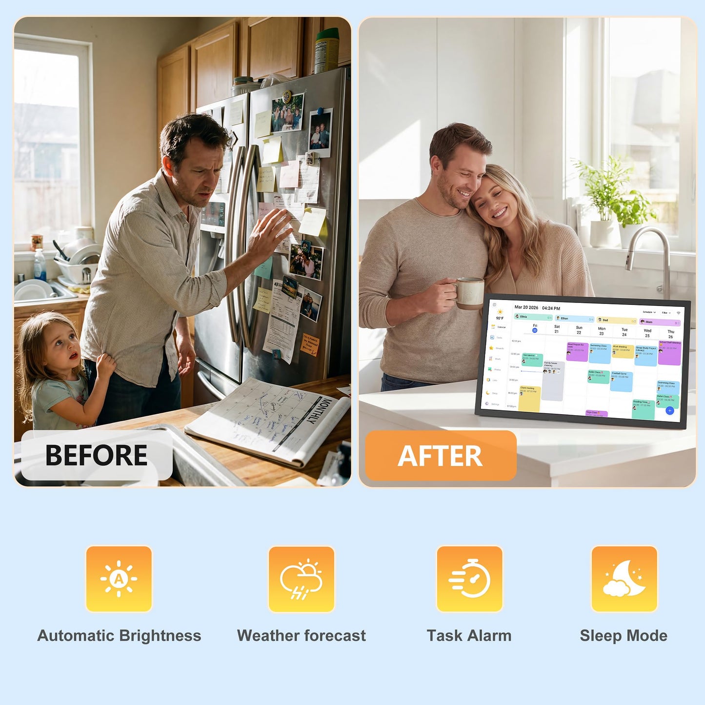 Digital Calendar – 27 Inch Electronic Wall Calendar & Chore Chart, Smart Family Organizer with Interactive Touchscreen Display, Wall Mount in Portrait or Landscape, Gifts for Women Men, Gifts for Mom Dad