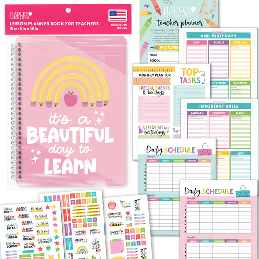 Hadley Designs Teacher Planner 2025-2026 – Lesson Planner Book for Teachers Must Haves, Undated Teacher Planners, Lesson Plan Notebook, Homeschooling Planners, Teachers Appreciation Gifts