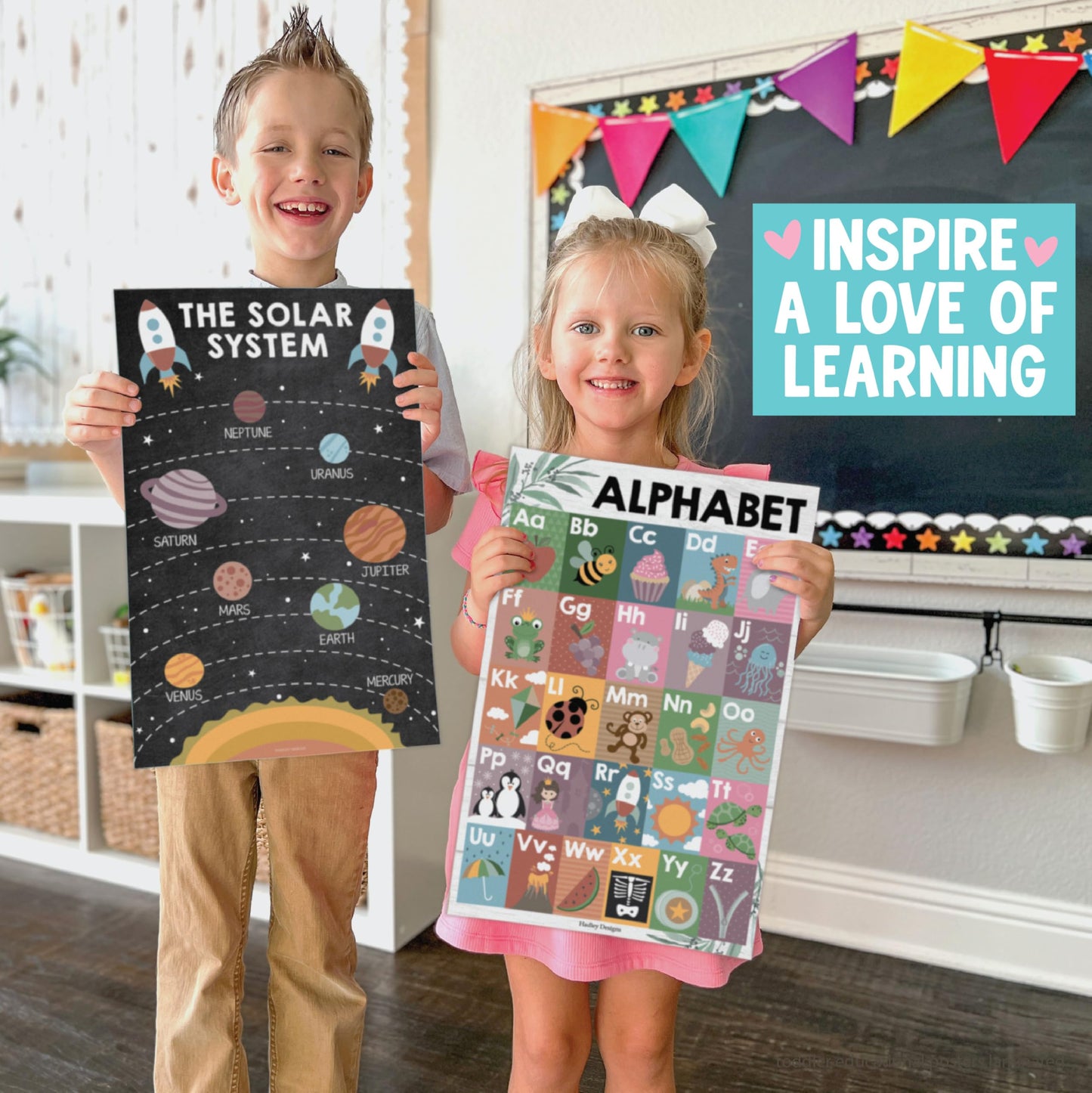 Hadley Designs 16 Educational Posters for Classroom Must Haves - Laminated Pre-K Posters for Toddler Homeschool Essentials, Toddler & Preschool Learning Activities, Kindergarten Classroom Decor