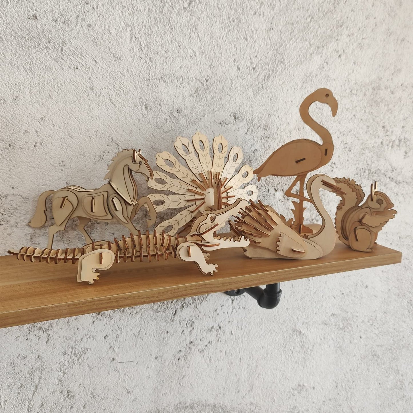 3D Wooden Wild Animal Puzzle - 6 Piece Set Wood Wild Animals Skeleton Assembly Model Kits - Wooden Crafts DIY Brain Teaser Puzzle - STEM 3D Puzzle Gifts for Adults & Teens