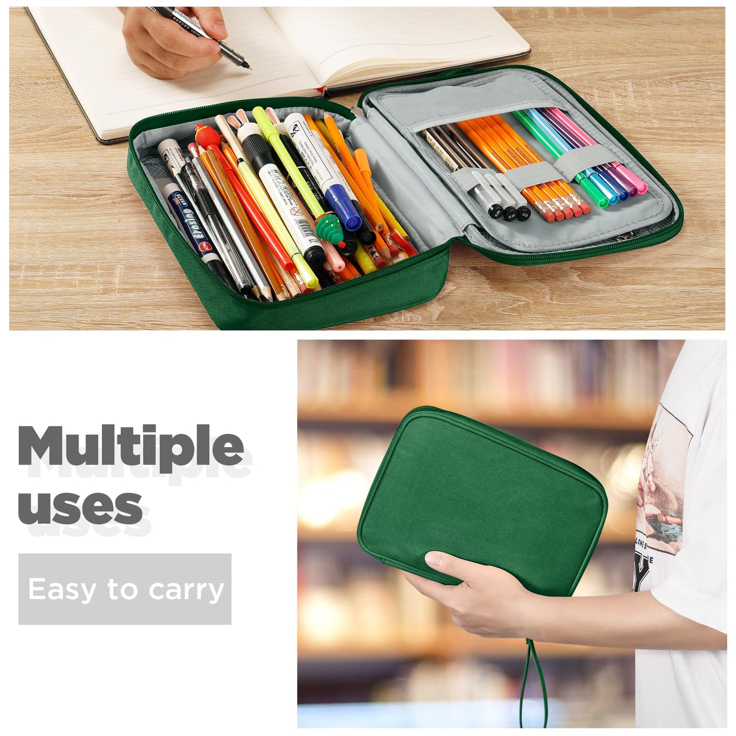 Zannaki Big Capacity Storage Pouch Marker Pen Pencil Case Simple Stationery Bag Box Art Tool & Sketch Storage Boxes for Bullet Journal Middle High School Office College Student Girl Women Adult Teen