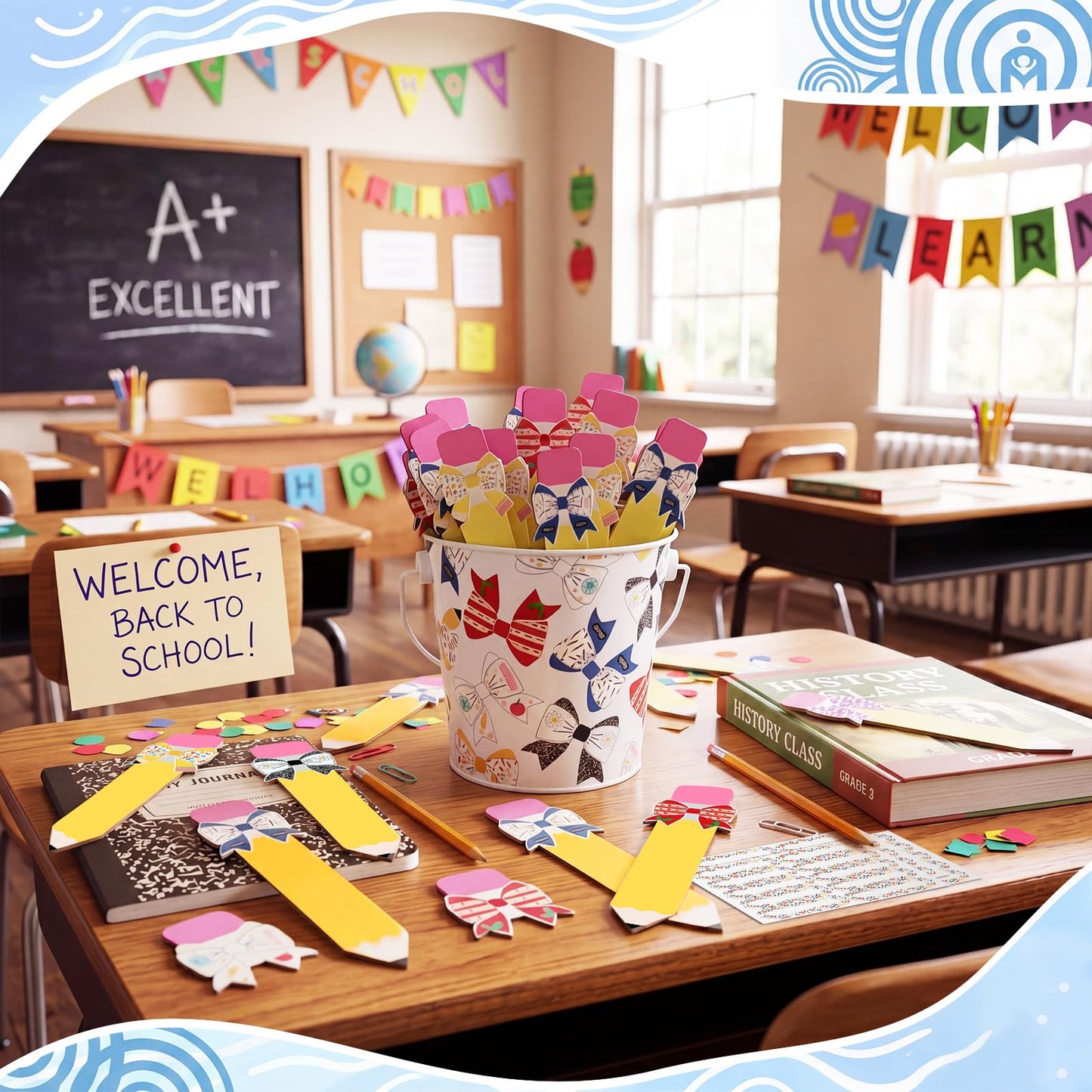 ReliThick 101 Pcs Pencil Bow Flip Name Sticks with Metal Buckets Back to School Talking Sticks with Metal Holder Set for Classroom Management Tool Teacher Essentials Educational Activities