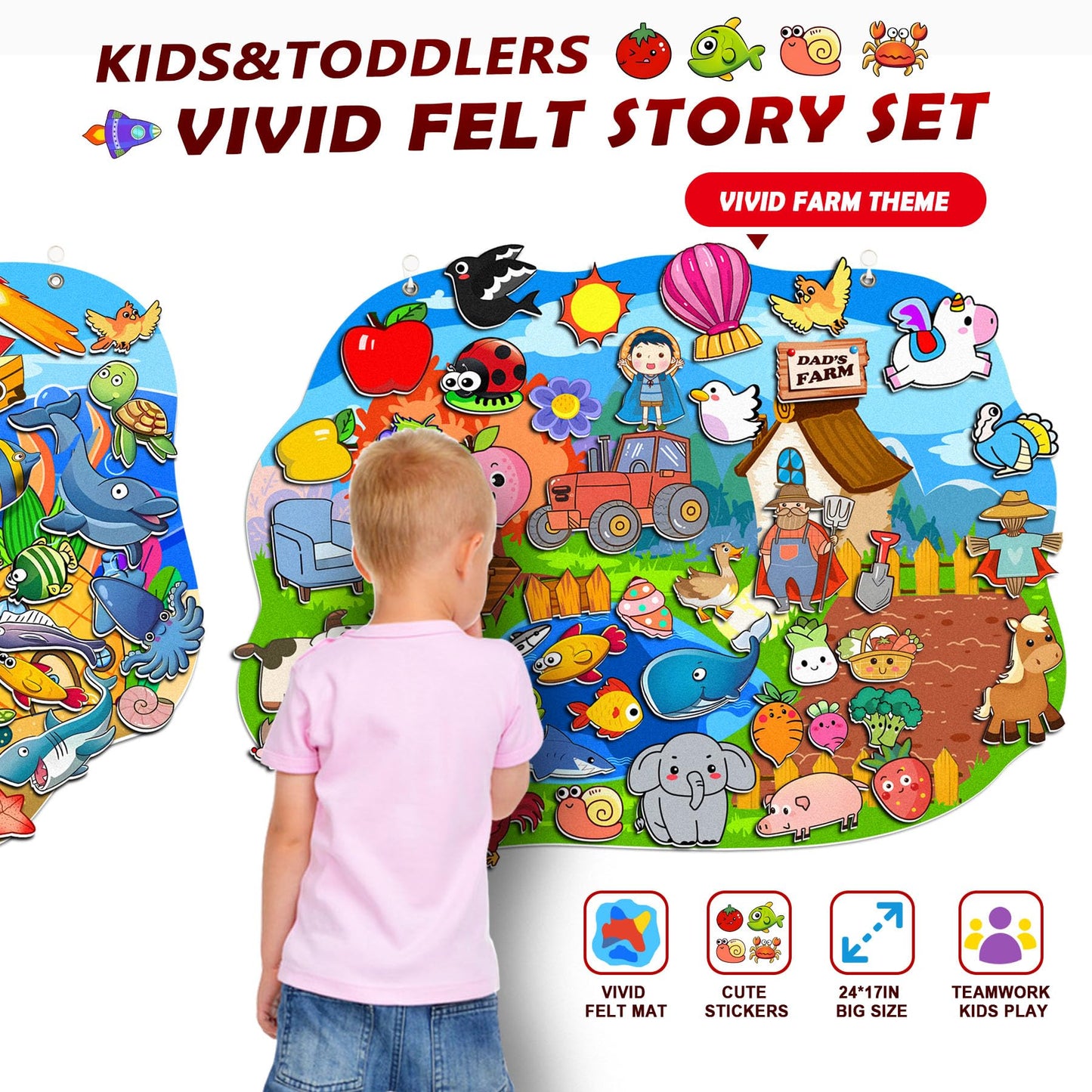 SKOLESK 77 Pcs Farm Animals Felt Story Board Set Preschool Farmhouse Themed Early Learning Storytelling Flannel Board Interactive Educational Play Kit Mat for Toddlers Kids