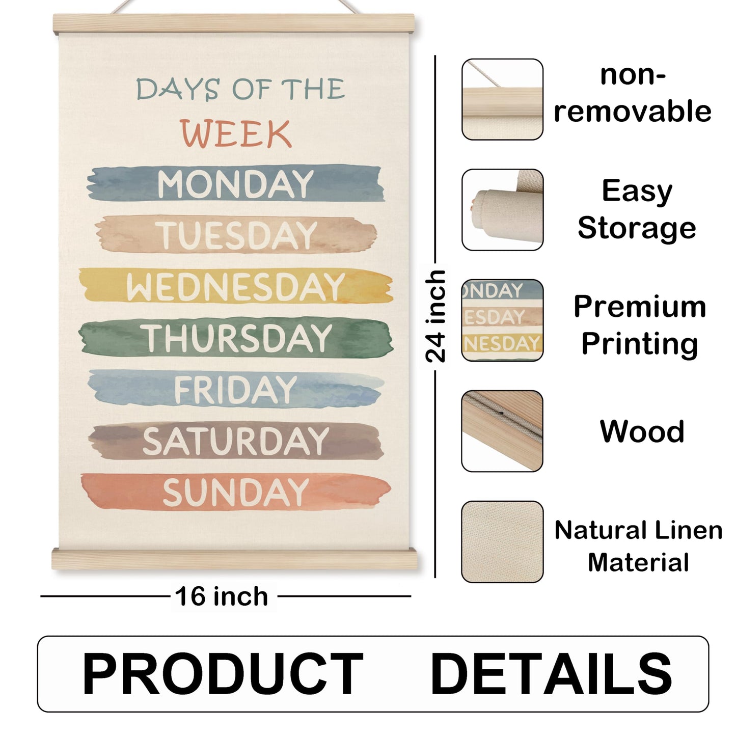 HRQKO Boho Week Month Decor Poster Hanger Frame Set of 2, Educational Posters, Preschool Wall Art with Wooden Frames, Boho Classroom Wall Hanging Banner Decor for Toddlers Room Playroom, 16x24 inch
