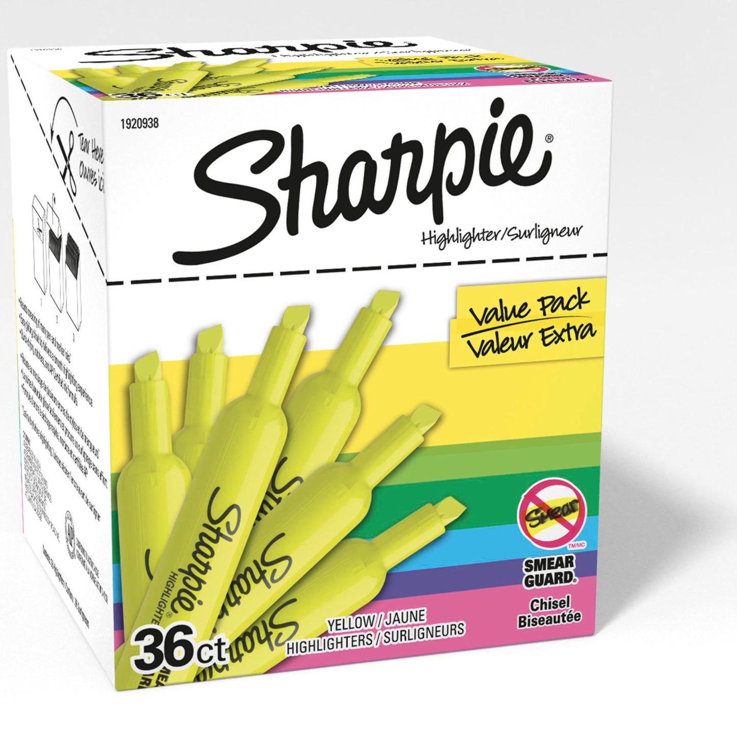 Sharpie Tank Highlighters, Chisel Tip, Yellow Highlighters, Essential Office & School Supplies, Teacher Must Haves, Quick-Drying, Smear-Resistant, Bulk 36-Pack