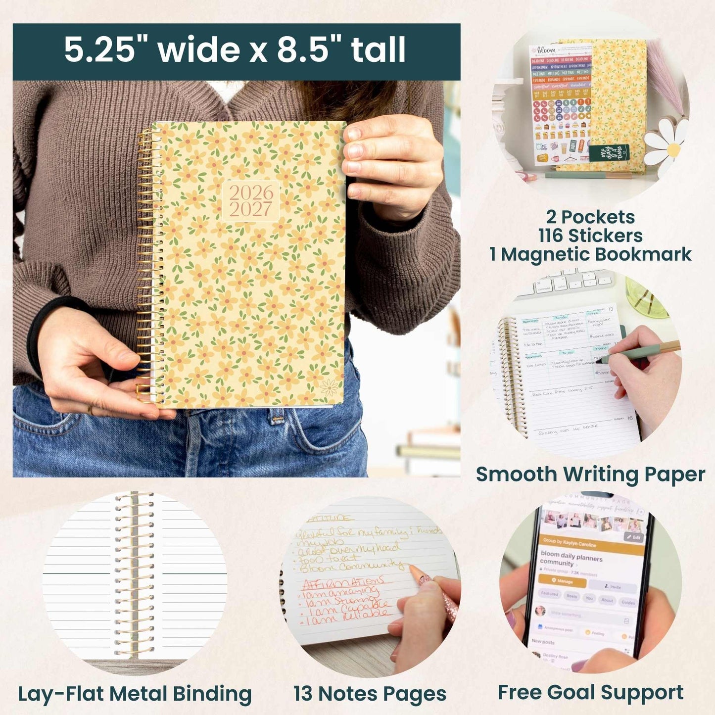bloom daily planners 2026-2027 Planner - Academic Year (July 2026 - July 2027) Monthly & Weekly Soft Cover Planner for Women - 13 Month Agenda Book with Stickers - 5.5" x 8.25" - Butter Yellow Daisies