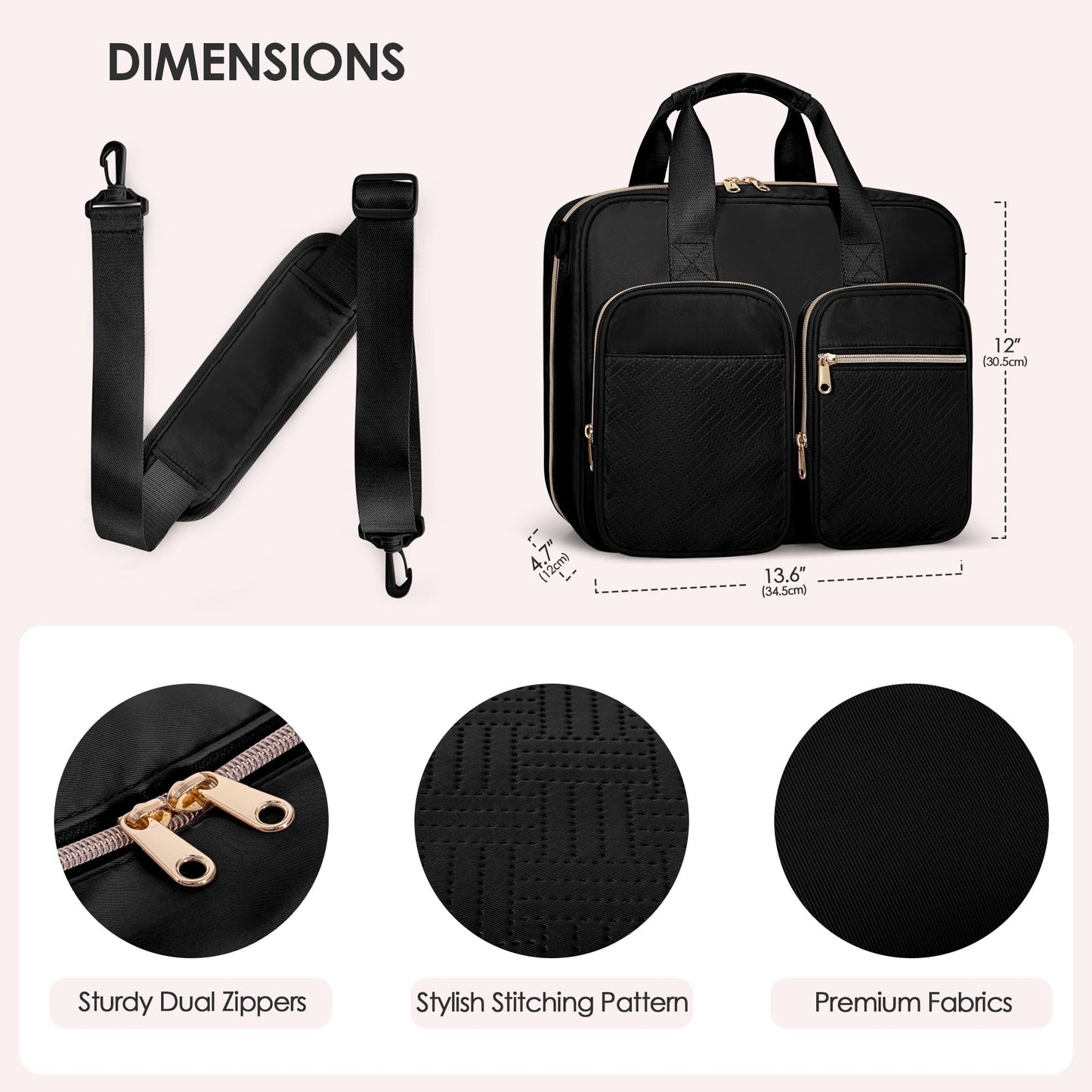Prokva 3 Ring Zipper Binder, 2 Inch Ring Binder Organizer Bag with Shoulder Strap Fits 13 Inch Laptop and 500 Sheets, Black (Empty Bag Only)