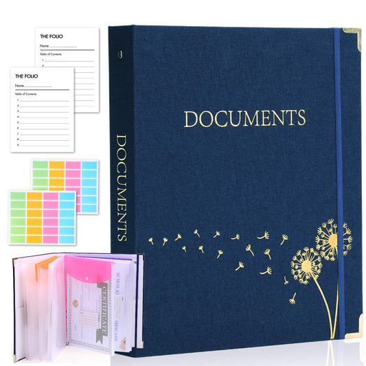 XKDOUS Document Organizer Linen Folio Folders with 9 Pockets, 3-Ring Accordion Storage Binders Expanding File Folder for Important Papers, End of Life Planner Book, in Case If I Die File Folder