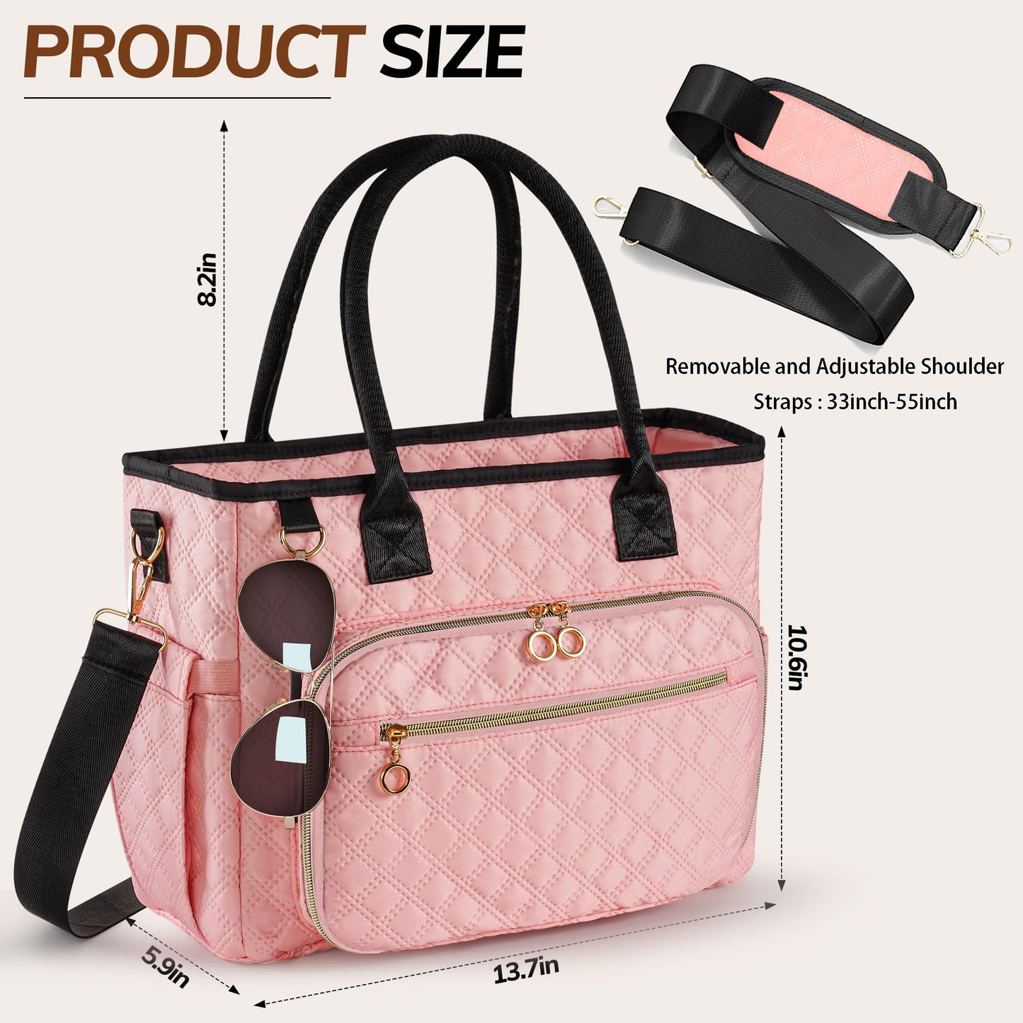 Large Bible Bag with Bible Cover Case for Women, Quilted Church Tote Bags for Bible Study Supplies, Christian Gifts for Women (Pink)