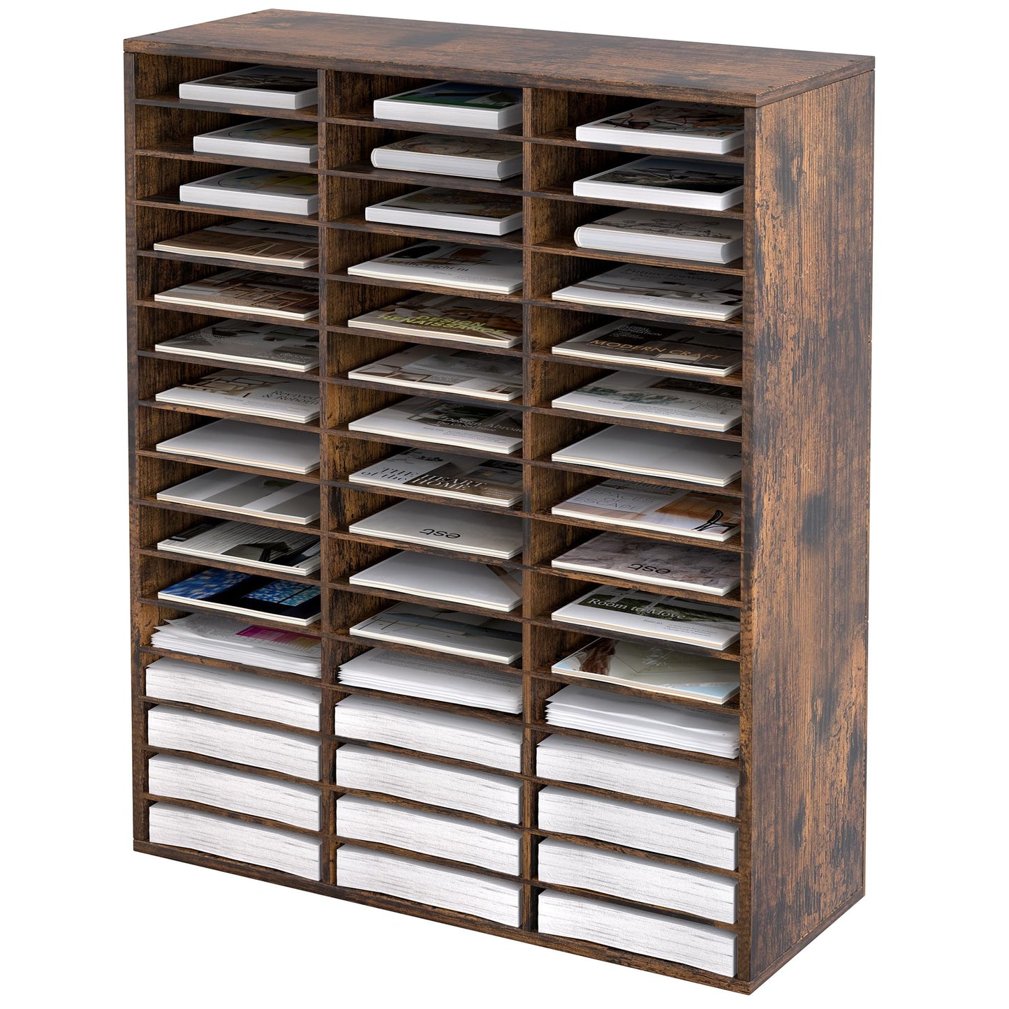 EasyPAG Wooden Literature Organizer with Adjustable Shelves, 48 Compartments Office Paper Organizer Storage 24000 Sheets Letter Size Paper, Student Mailbox for Classroom, Archaize