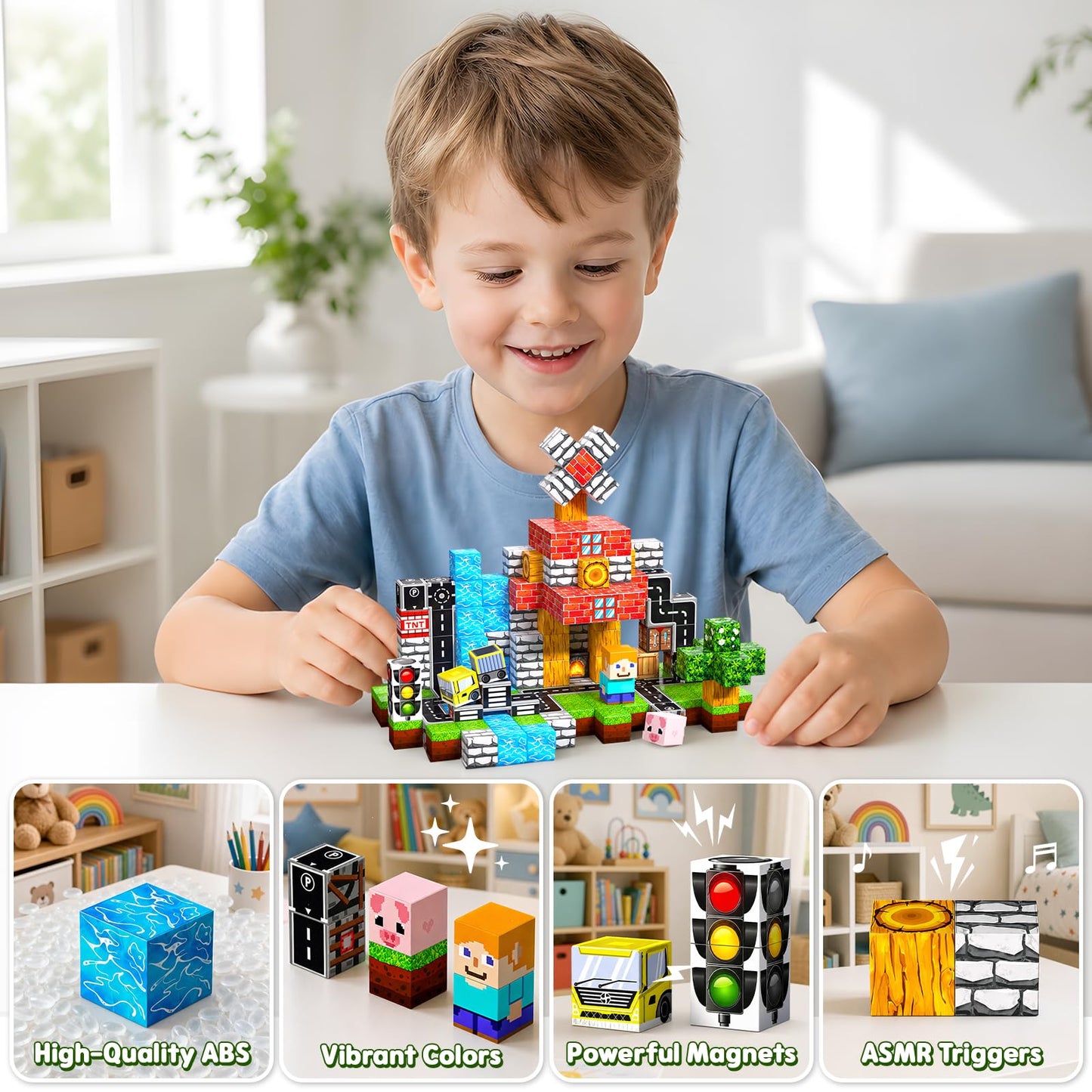 100PCS Magnetic Blocks, Magnetic Building Cube Set for Kids Ages 3+, Constructions STEM Stacking Tiles Toy Building Birthday Gifts for Boys Girls