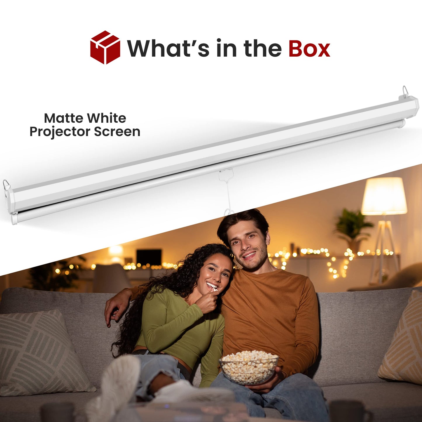 Pyle 72-Inch Manual Pull Down Projector Screen, Matte White Projection Surface, Ceiling or Wall Mount Screen Projector with Auto-Lock & Black Border for Home Theater or Office (42.5" x 56.6")
