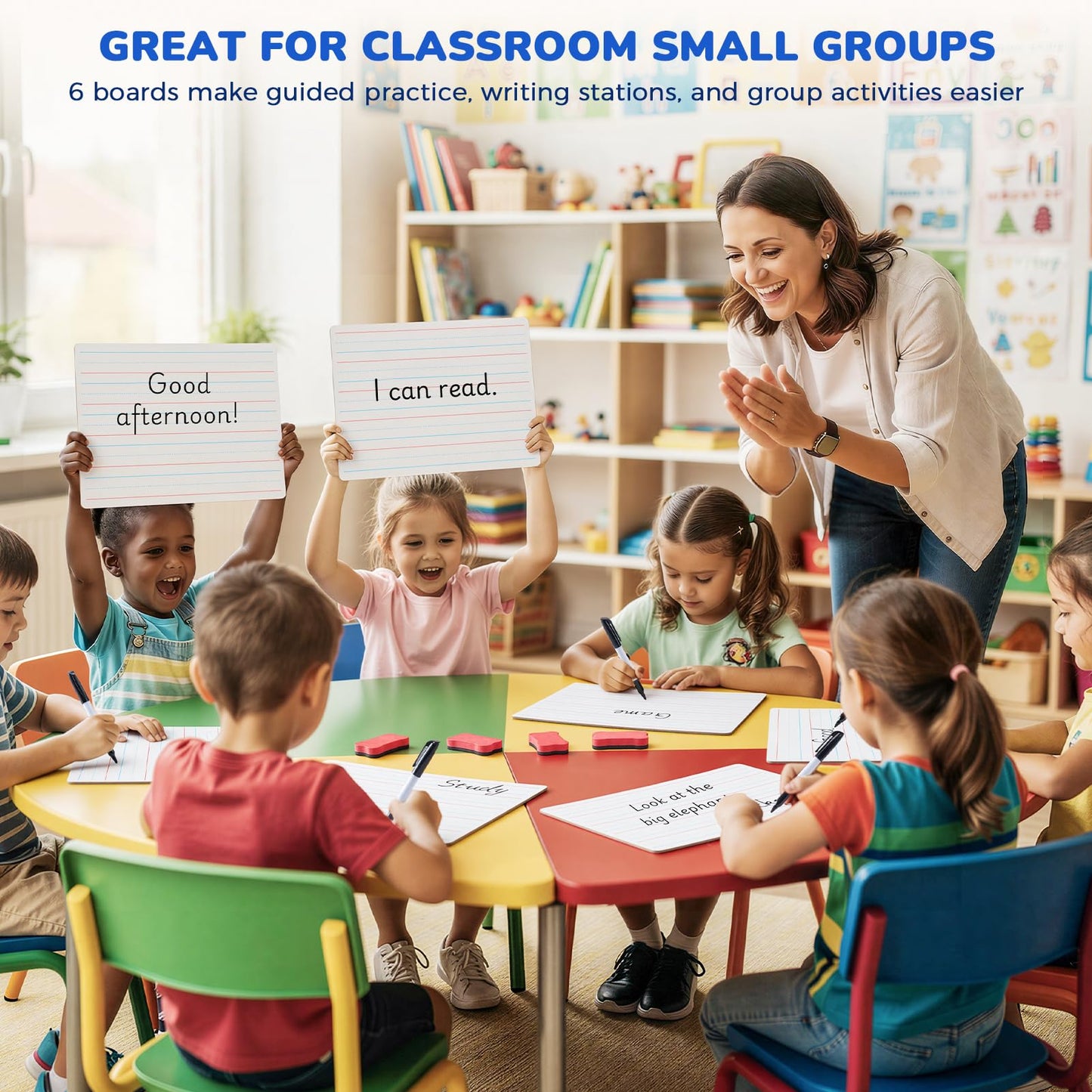 GAMENOTE 6 Pack Small Dry Erase Boards for Kids, 9x12 Double-Sided Lined and Blank Whiteboards with Markers & Erasers, for Classroom and Homeschool Writing Board