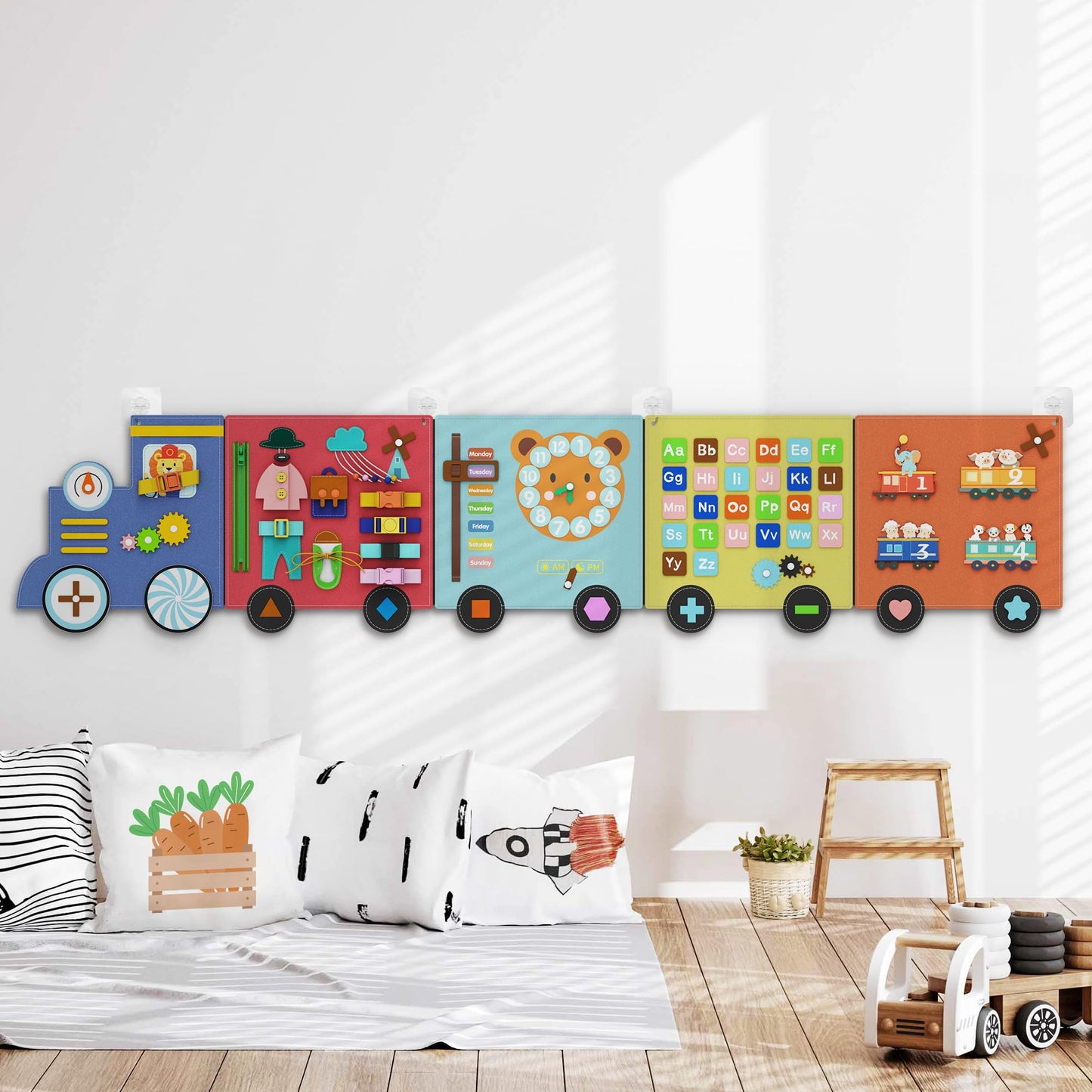 BlueWood Felt Wall Busy Board Panels, Toddler Learning Activity Center, Montessori Philosophy Sensory, Educational Toys, Conducive to All-Round Development - Train