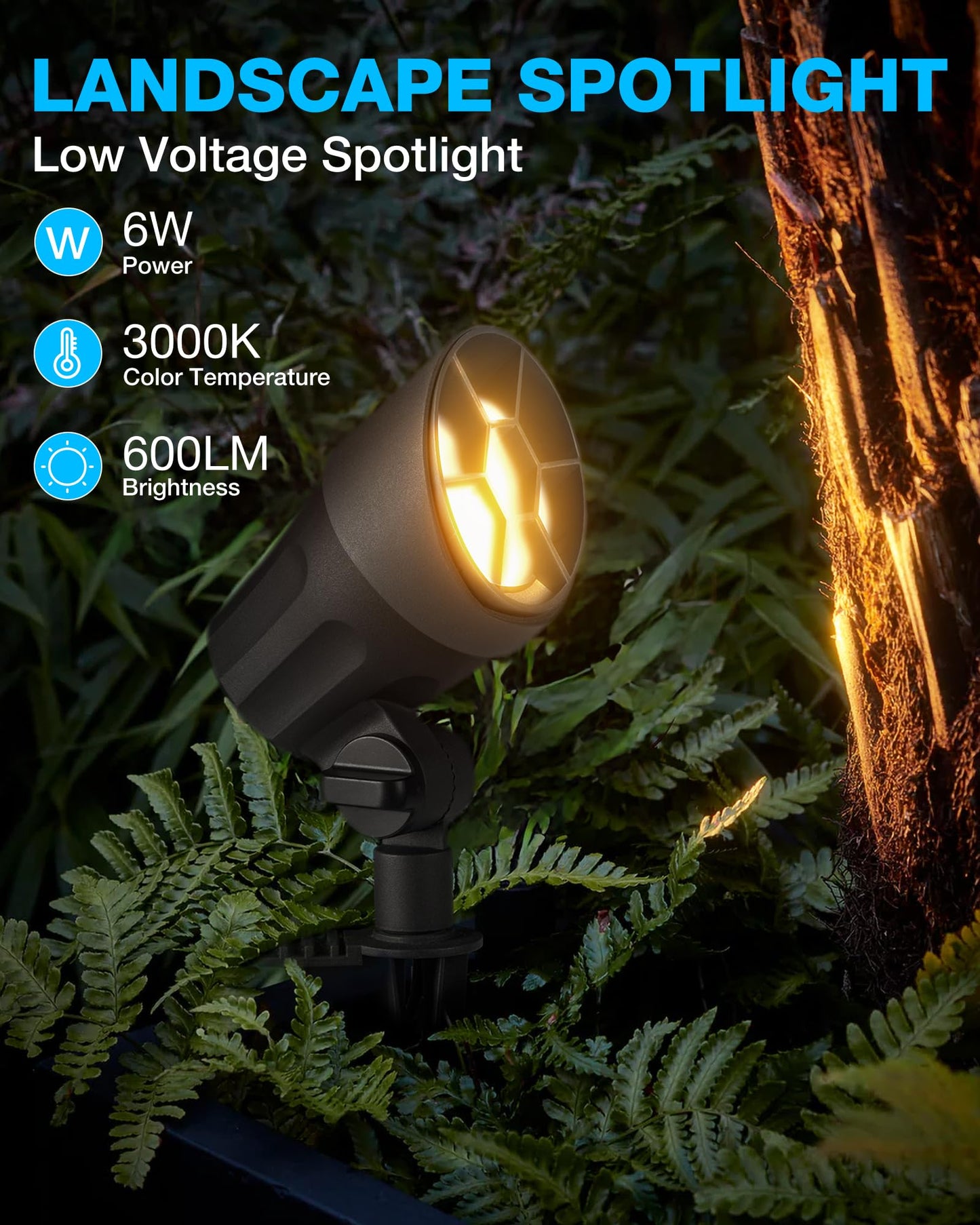 SUNVIE 6W Low Voltage Landscape Lighting LED Spotlights Waterproof Black 4 Pack Model CLWS0604C