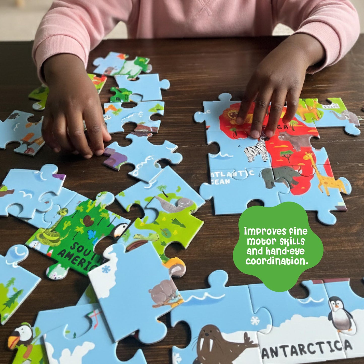 Dinomini Giant World Map Puzzle for Kids - with Interactive Standing Figures - Floor Puzzles for Kids Ages 3-5 - Preschool Learning Activities - Learning & Educational Toys