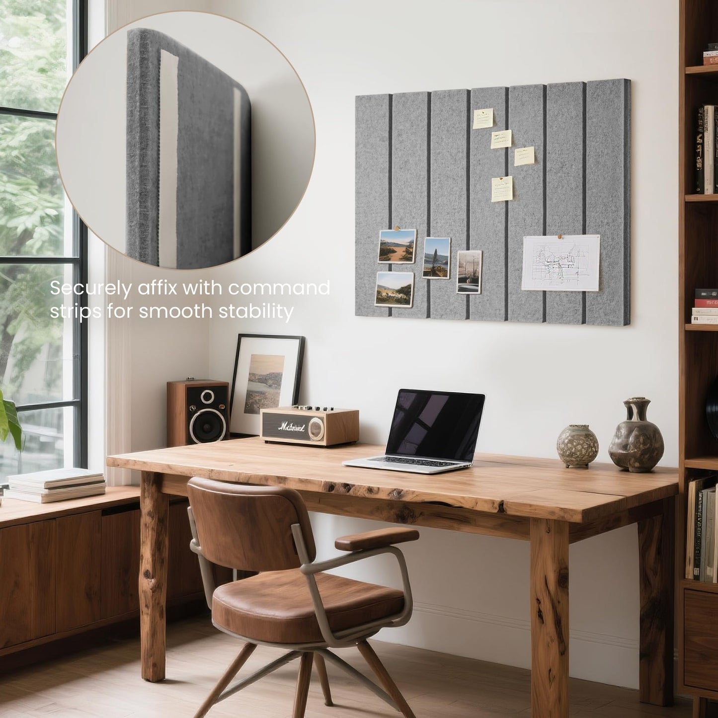 Lightomorrow Bulletin Board, 24 x 18 inches Felt Board Decorative Pin Board, 4' x 3' Cork Board Alternative for Wall, Foldable Photo Board with 20 Pushpins - Gray Stripes