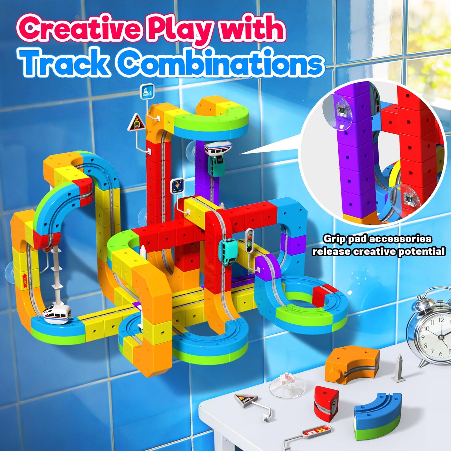 Electric Train Set for Kids, 110PCS 3D Racing Track Sets with Electric Train, Traffic Signs, STEM Train Toys Birthday Gifts for Boys and Girls Age 3+ Years Old