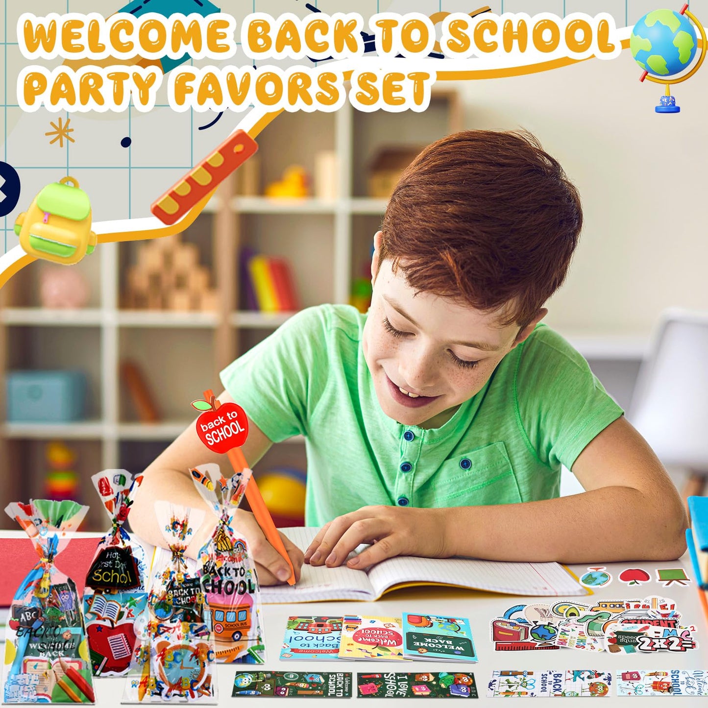 Saypacck 194 Pcs Back to School Stationery Set for Students First Day of School Essentials Includes Gift Bags Notebook Sticker Ballpoint Pen Bookmark for Classroom Gifts Rewards Prize Favors Supplies