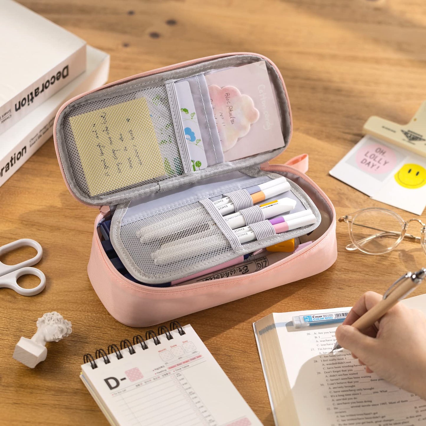 CICIMELON Durable Pencil Case Big Storage Pen Pouch Bag for School Supplies Office College Teen Girls Adults, Pink