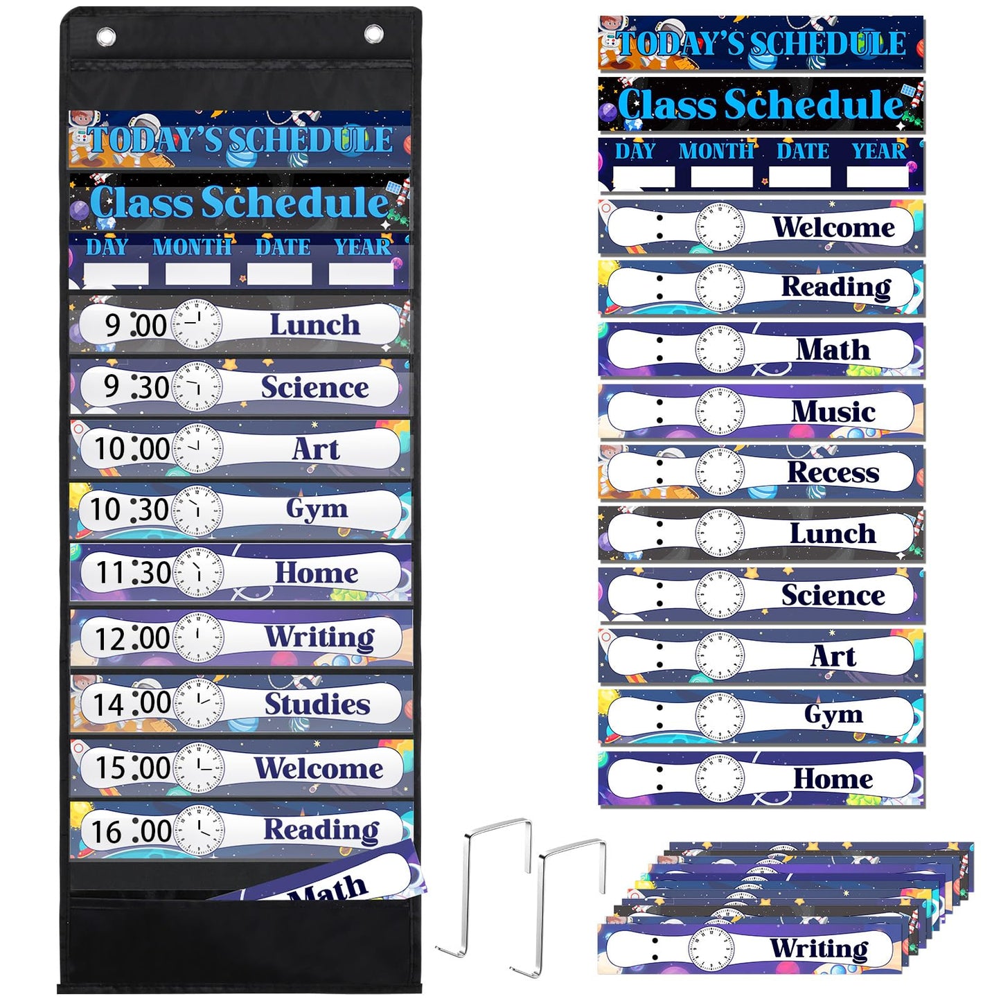 Sunnymove Daily Schedule Pocket Chart For Classroom Decor With 13+1 Pockets And 42 Designed Schedule Cards, Teacher Supplies For Preschool Classroom Home Office Back To School Decorations(Starry sky)