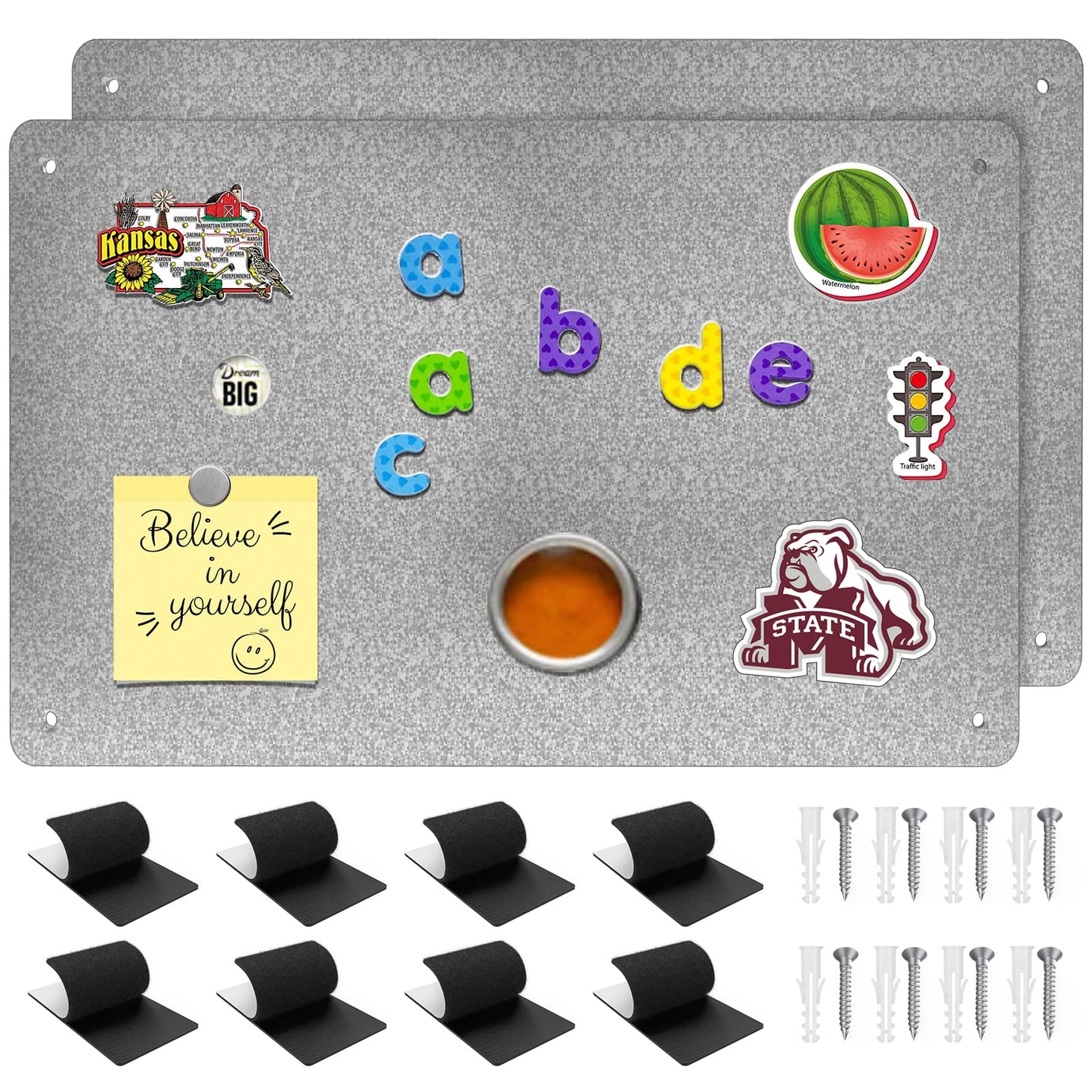 2Pack Magnetic Board,17.1" x 11.8" Magnet Display,for Magnets and Bulletin Board,Suitable for Wall, Refrigerator, Compartment, Cabinet etc,Comes with Dual Lock Tape for Easy Hanging (silver1