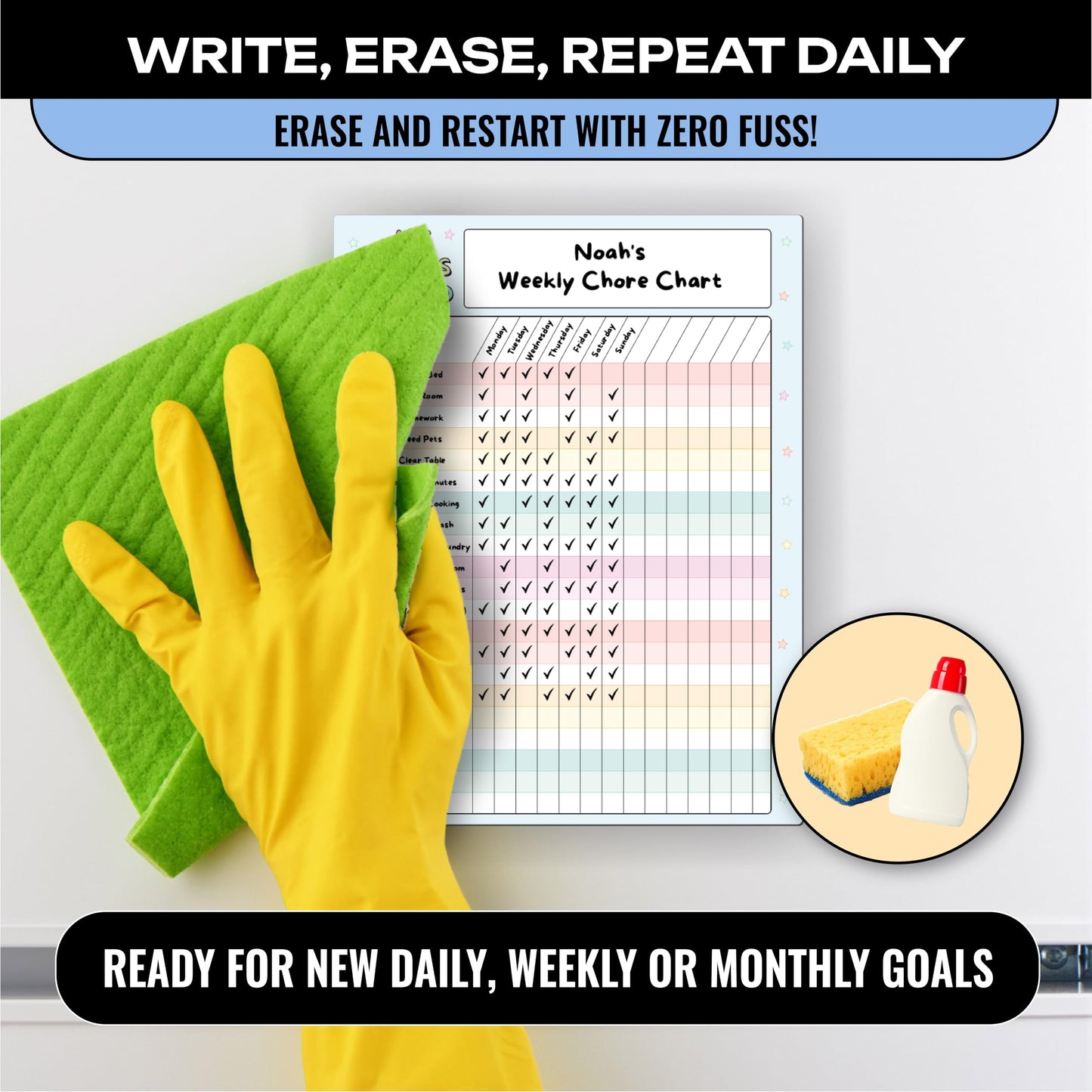 Magnetic Dry Erase Incentive Chart Board | Reward and Task Tracker for Kids and Adults | Behavior and Goal Organizer for Home, Classroom, and Teachers - 10" x 13" with Markers