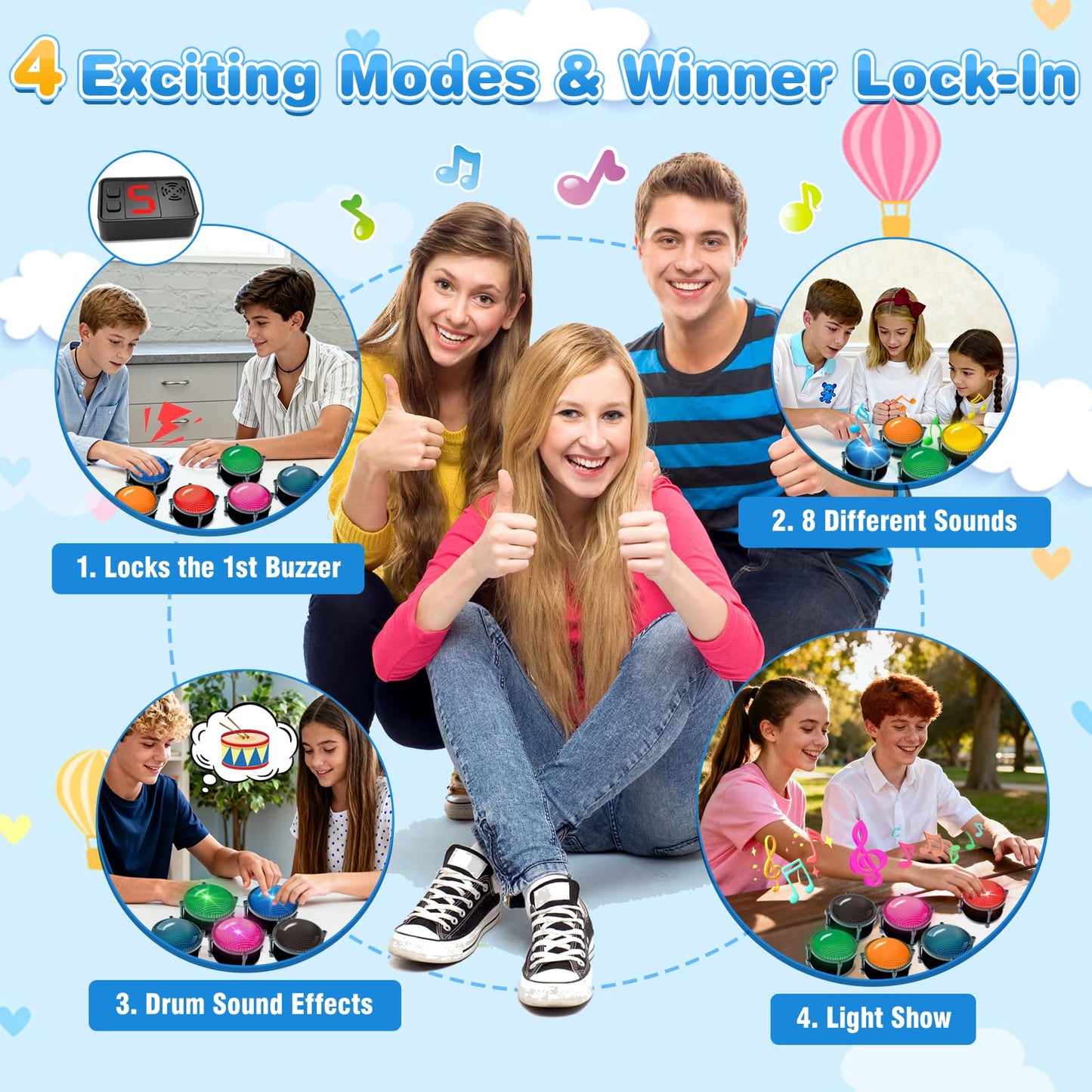 50m Answer Classroom Buzzers Light Up Game Buzzer System, Displays The Winning Player Loud, Console Displays First Buzz, Rechargeable Buzzers Great for Trivia Games, Family Feud, Jeopardy (8)